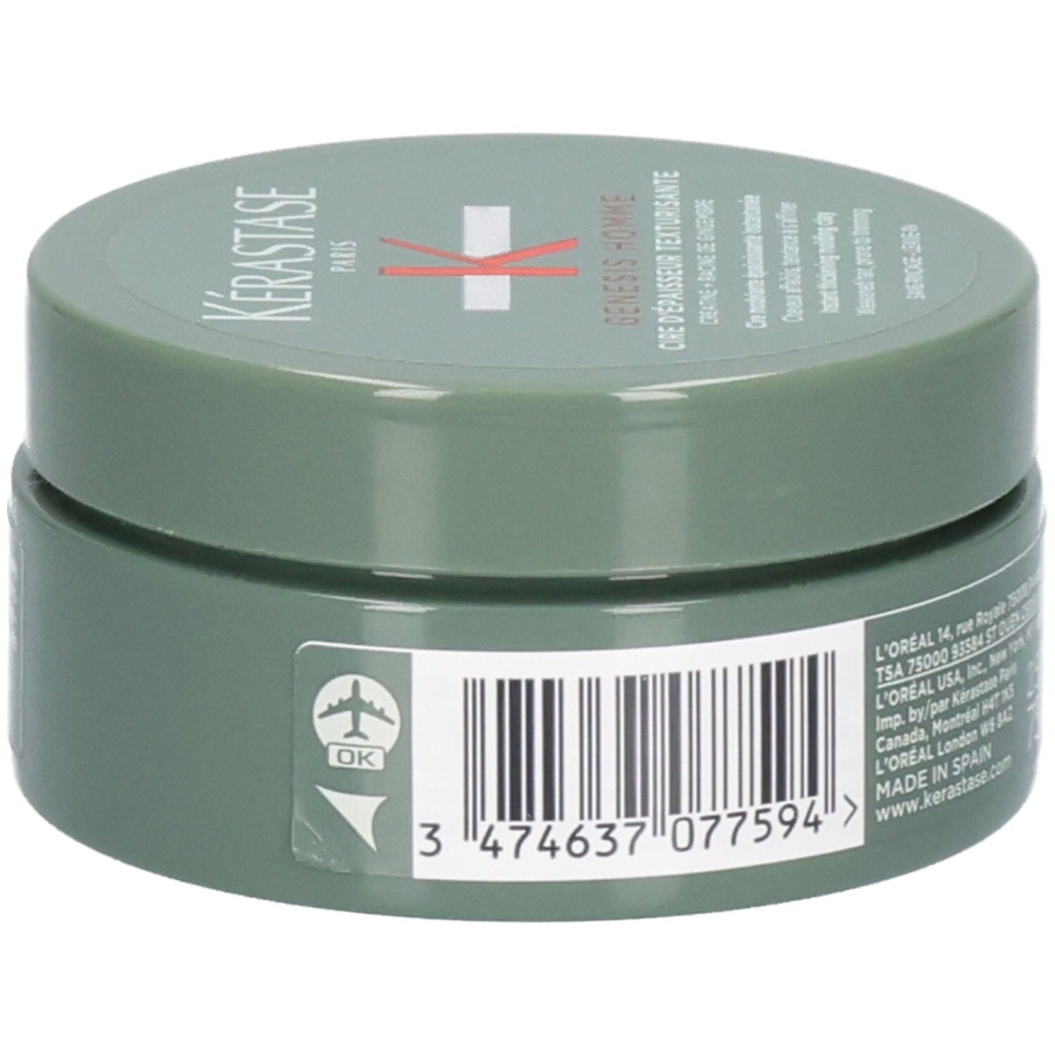 Grüner Tiegel mit Kérastase Logo und Barcode. 75 ml.