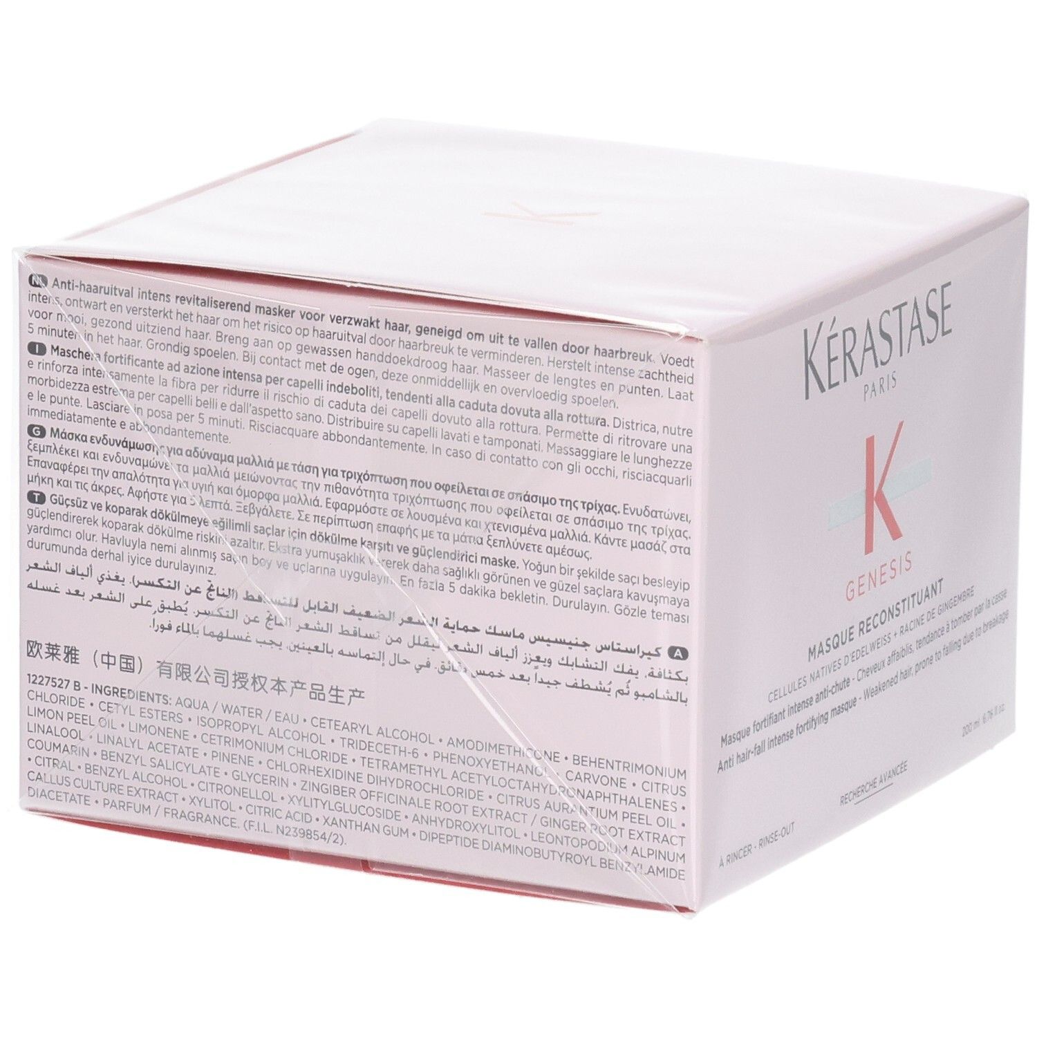 Kérastase Genesis Masque Reconstituant Haarkur, Rückseite mit Anwendungshinweisen.
