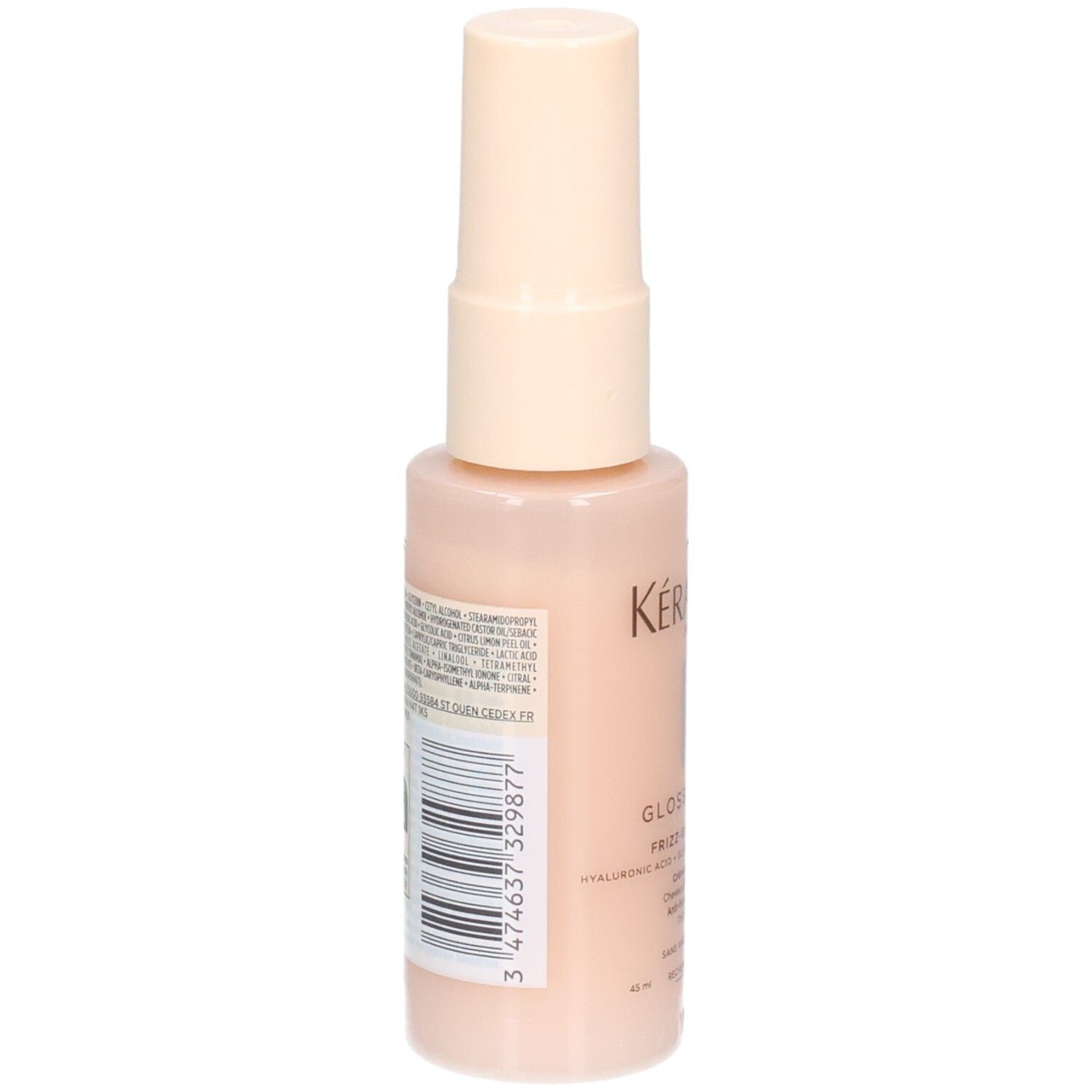 Rückseite der Kérastase Gloss Absolu Frizz-Glaze Cream Mini mit Inhaltsstoffen und Barcode.