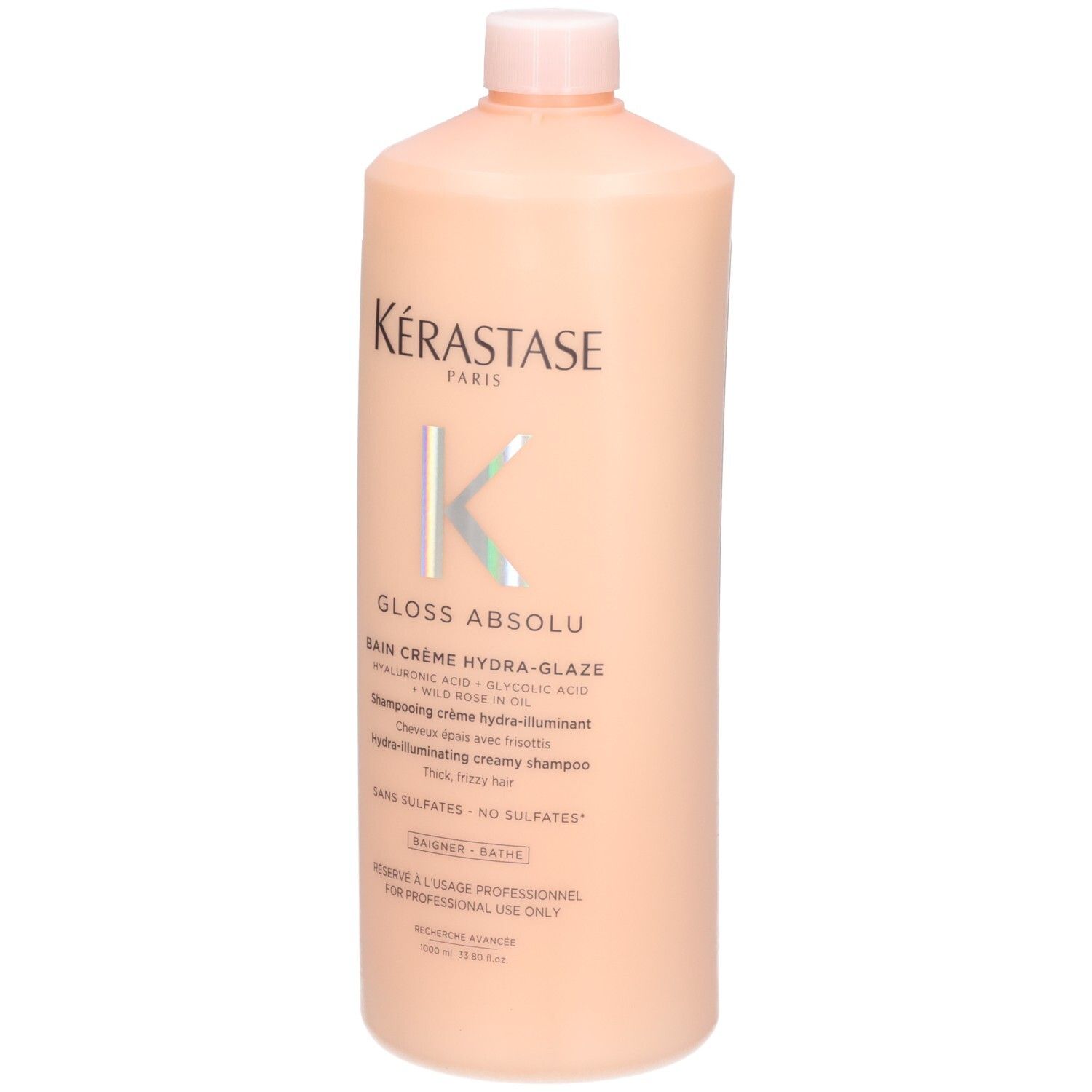 Kérastase Gloss Absolu Bain Crème Hydra-Glaze Shampoo, 1000ml Flasche, Vorderansicht.
