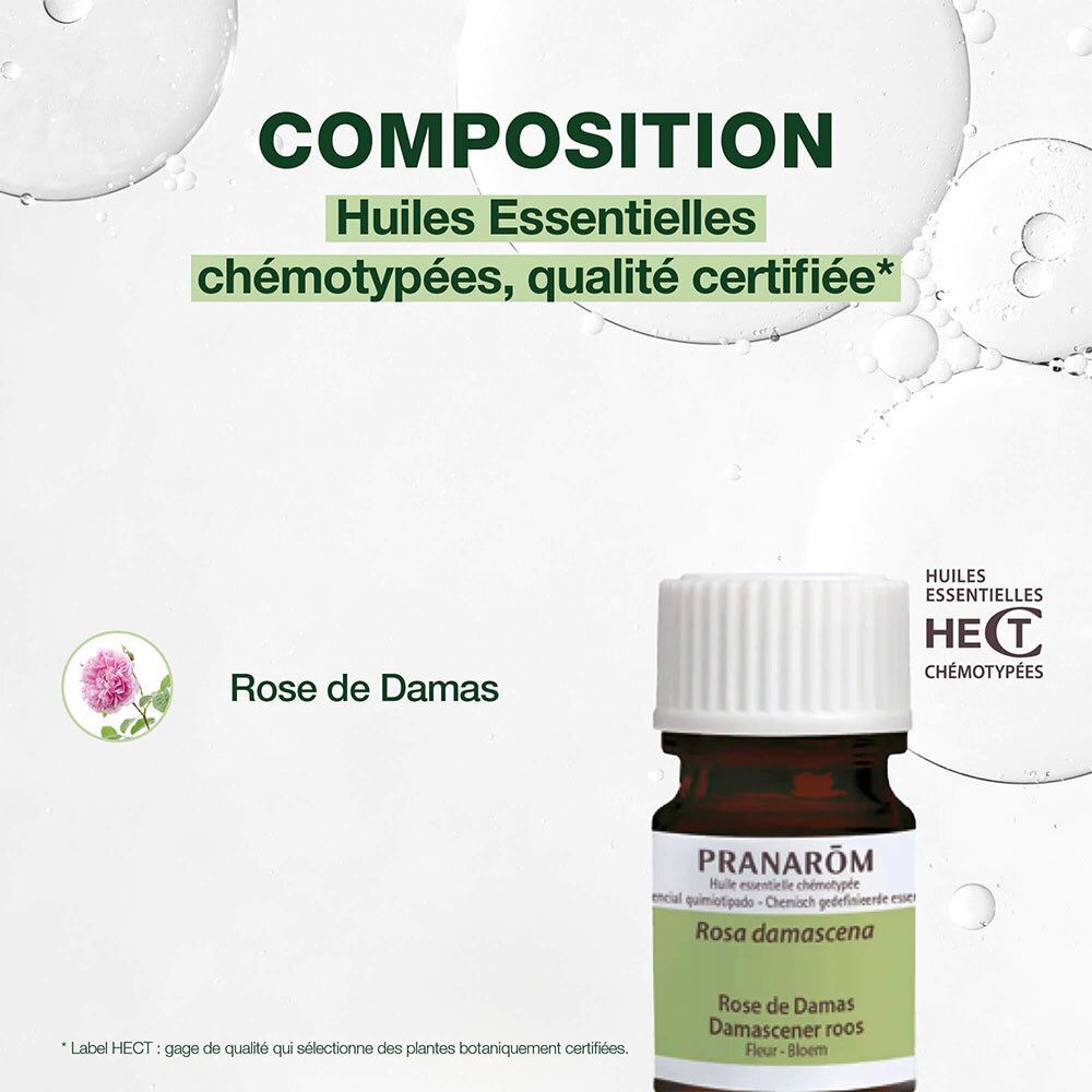 PRANAROM Rose de Damas ätherisches Öl: Zusammensetzung, chemotypisierte Qualität, HECT-Siegel.