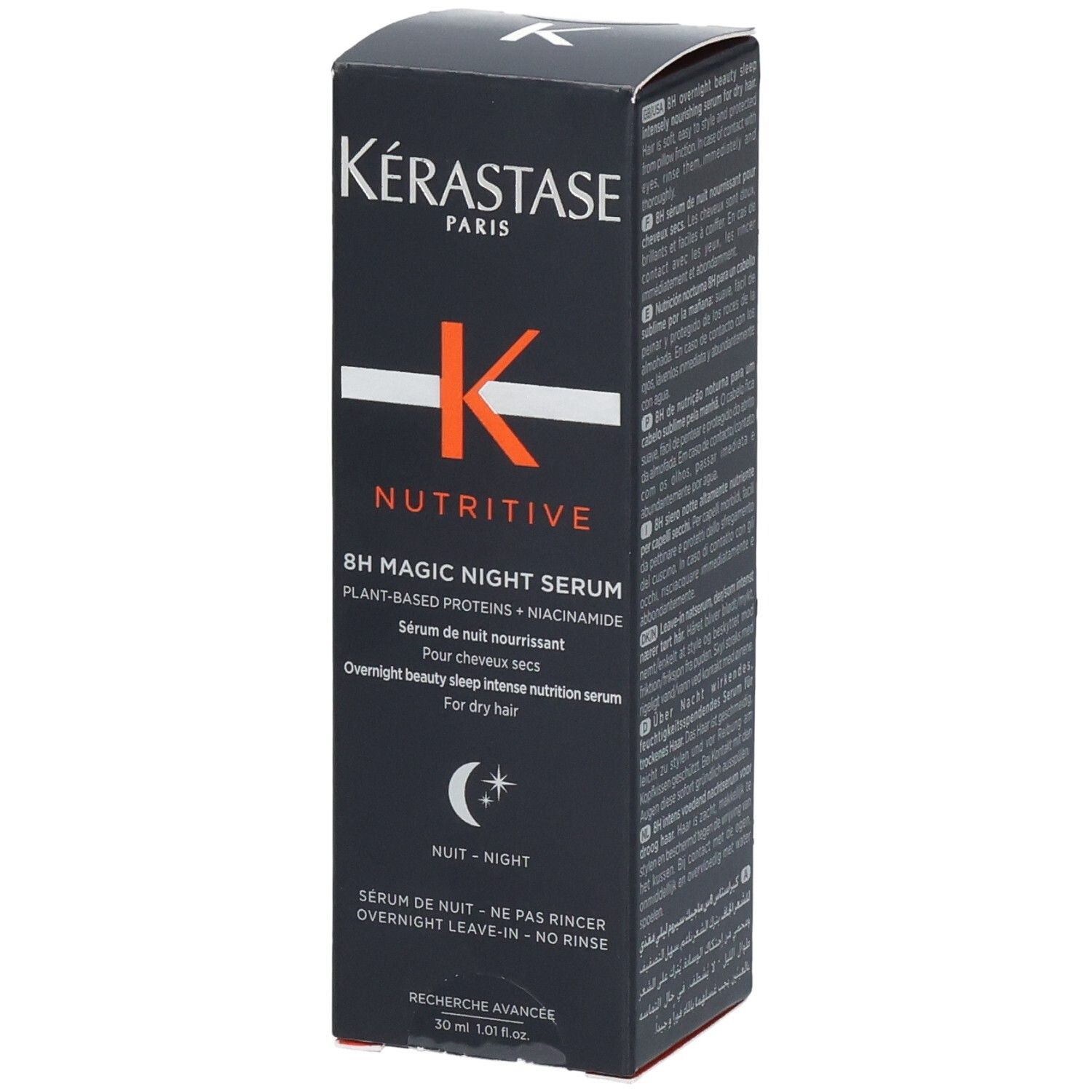 Kérastase Nutritive 8h Magic Night Serum Kartonverpackung mit Produktabbildung und Textinformationen.