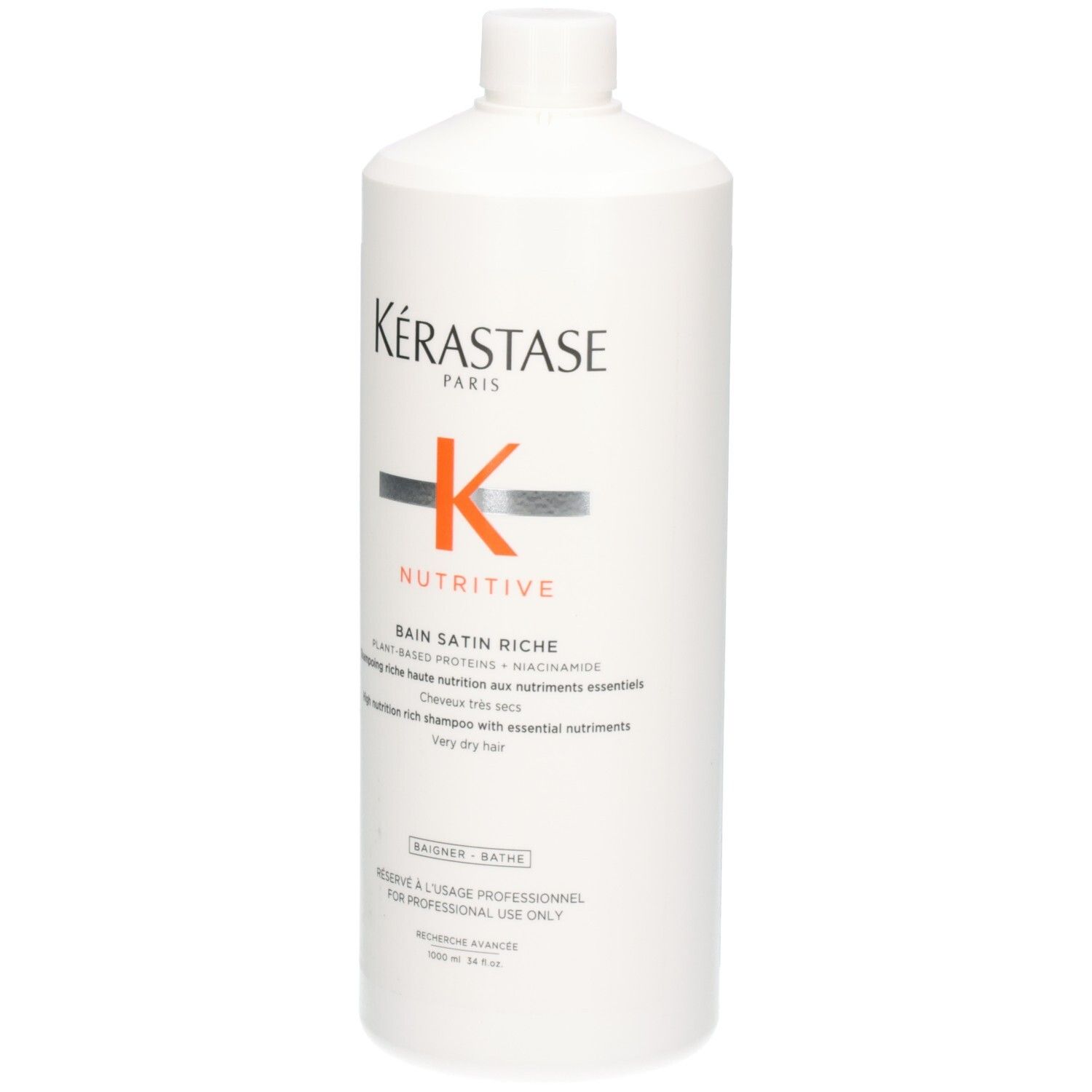 Weiße Flasche Kérastase Nutritive Bain Satin Riche Shampoo, 1000ml.