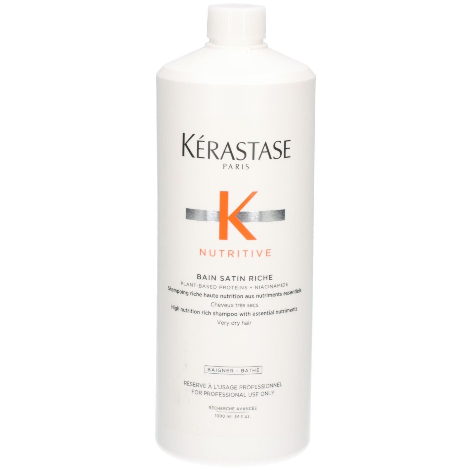 Weiße Flasche Kérastase Nutritive Bain Satin Riche Shampoo, 1000ml.