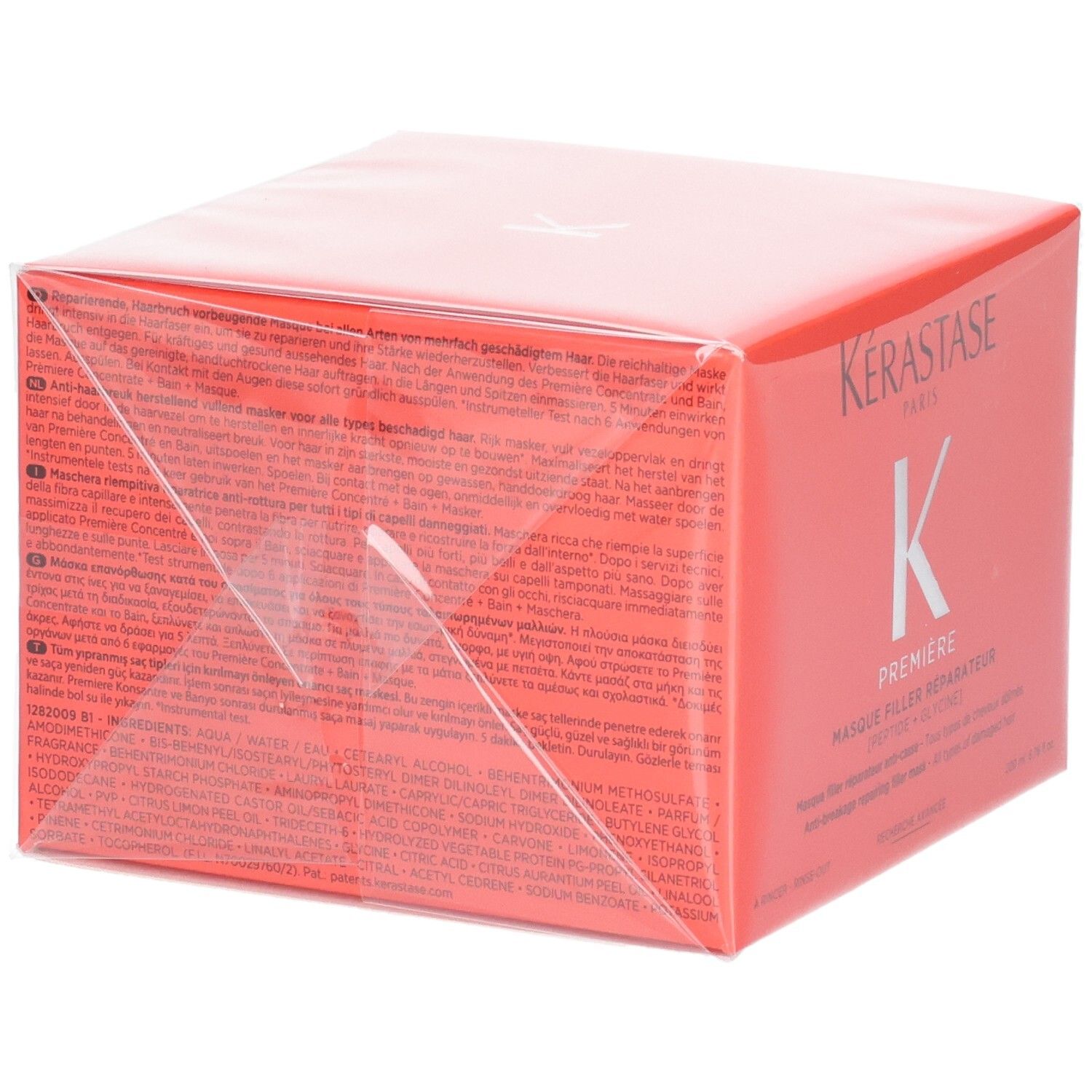 Rote Kérastase Première Masque Filler Réparateur Verpackung mit Textinformationen.