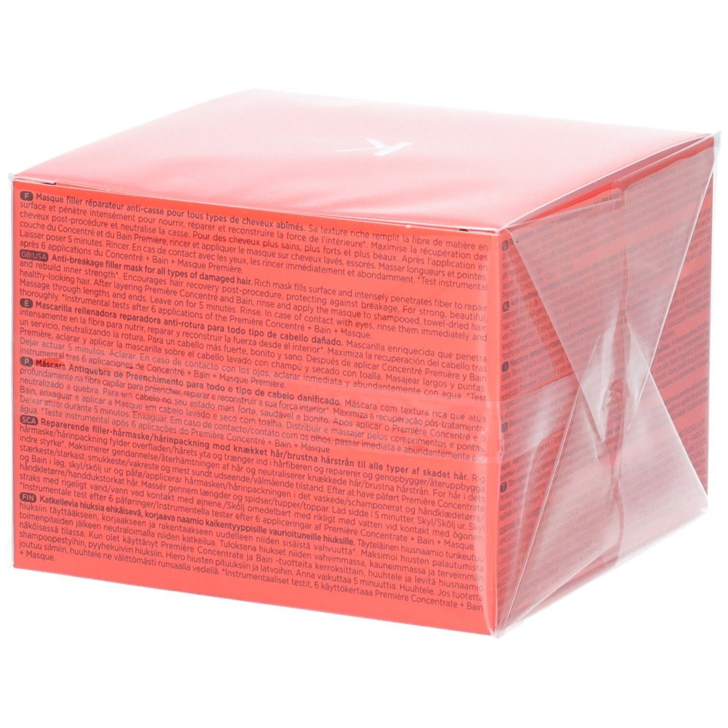 Rückseite der Kérastase Première Masque Filler Réparateur Verpackung mit Anwendungshinweisen.