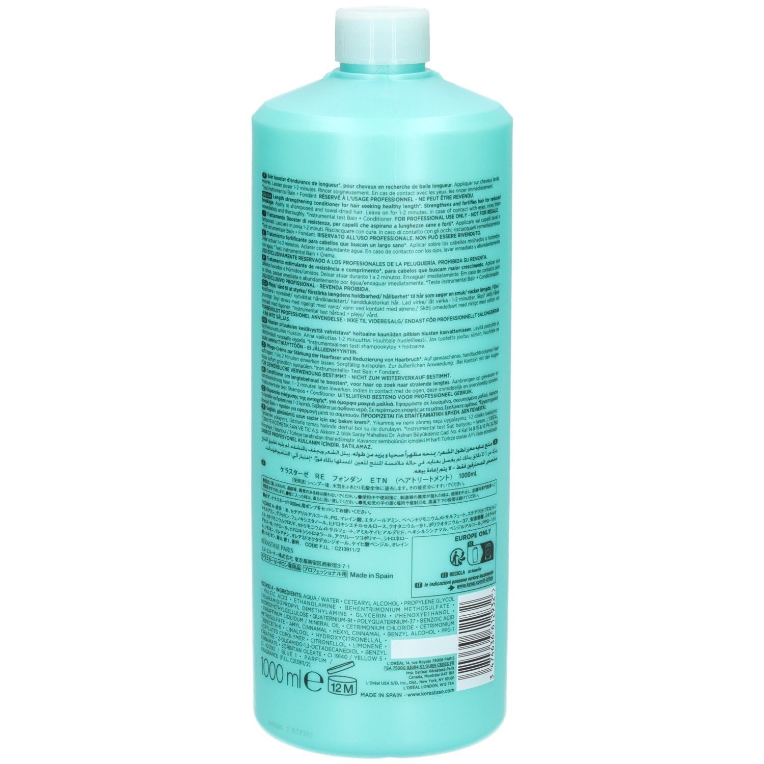 Kérastase Fondant Extensioniste, Rückseite der 1000ml Flasche mit Textinformationen.
