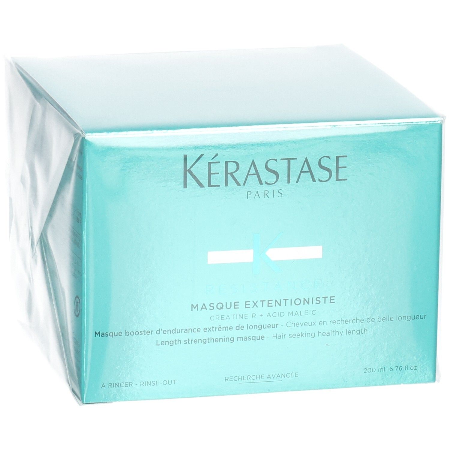 Kérastase Résistance Masque Extentioniste Verpackung, schräg von vorne mit Logo und Produktnamen.