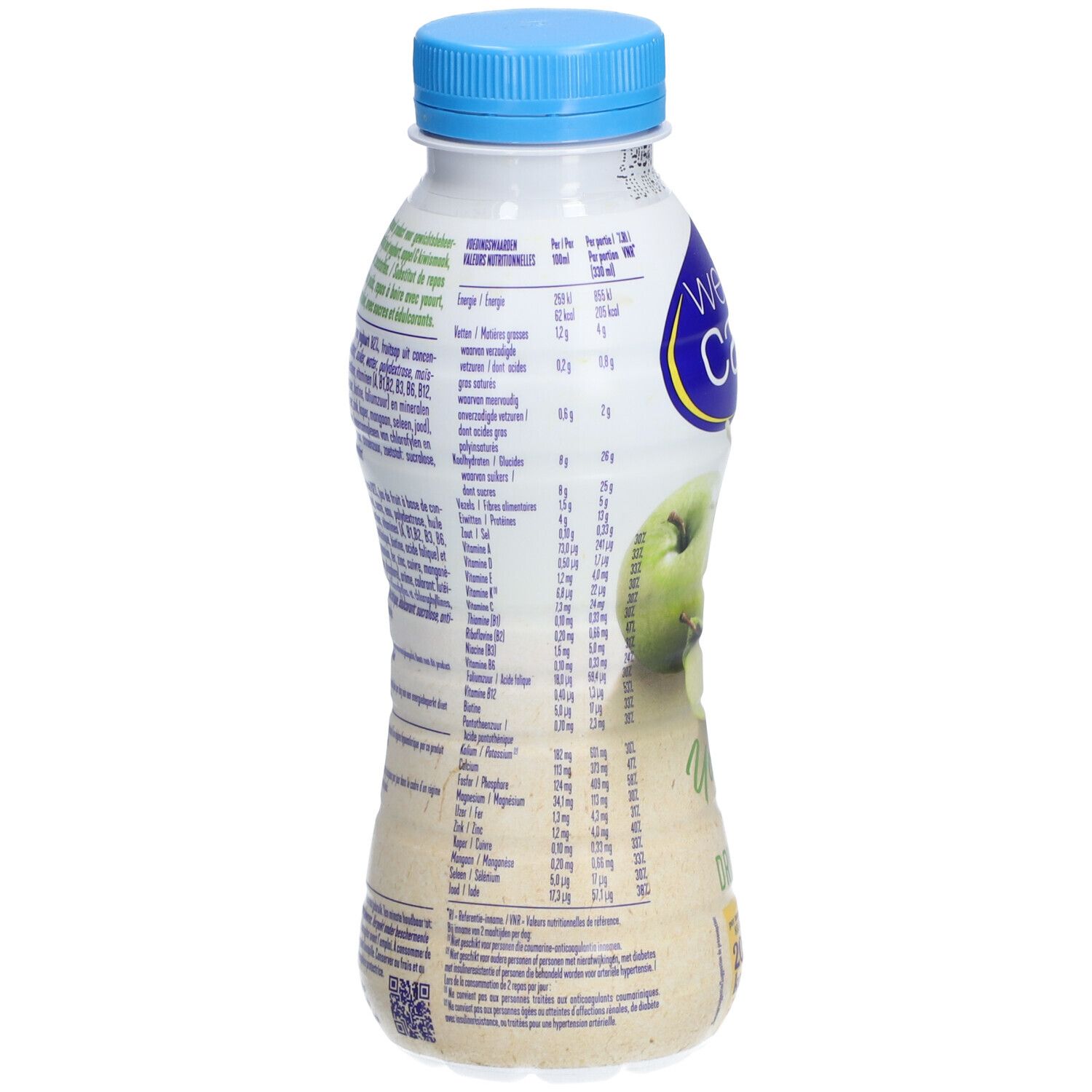 Achterkant fles Weight Care® Drinkmaaltijd Yaourt & Pomme. Voedingswaarde en ingrediëntenlijst.