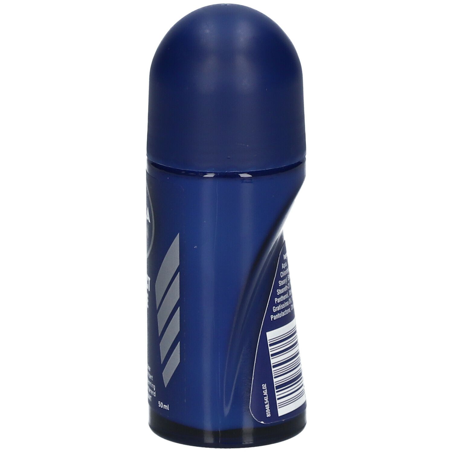 Roll-on bleu, vue latérale. Inscription: NIVEA MEN, PROTECT & CARE. 50ml.