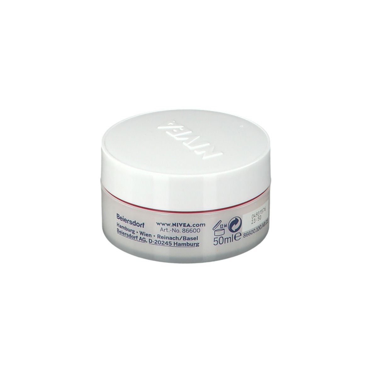 Pot de crème avec couvercle blanc et liseré rouge. Inscriptions: NIVEA, VITAL, Anti-rides, Soin de jour.