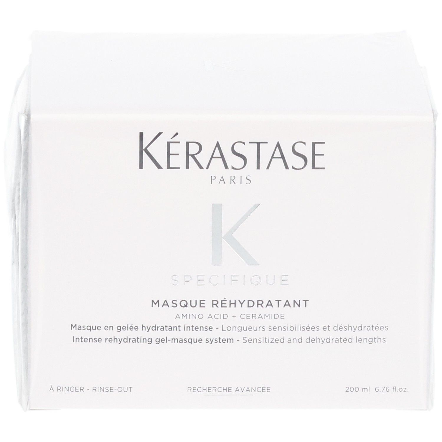 Vorderseite der Kérastase Masque Réhydratant Verpackung. Zeigt Marke, Produktname und Volumen.