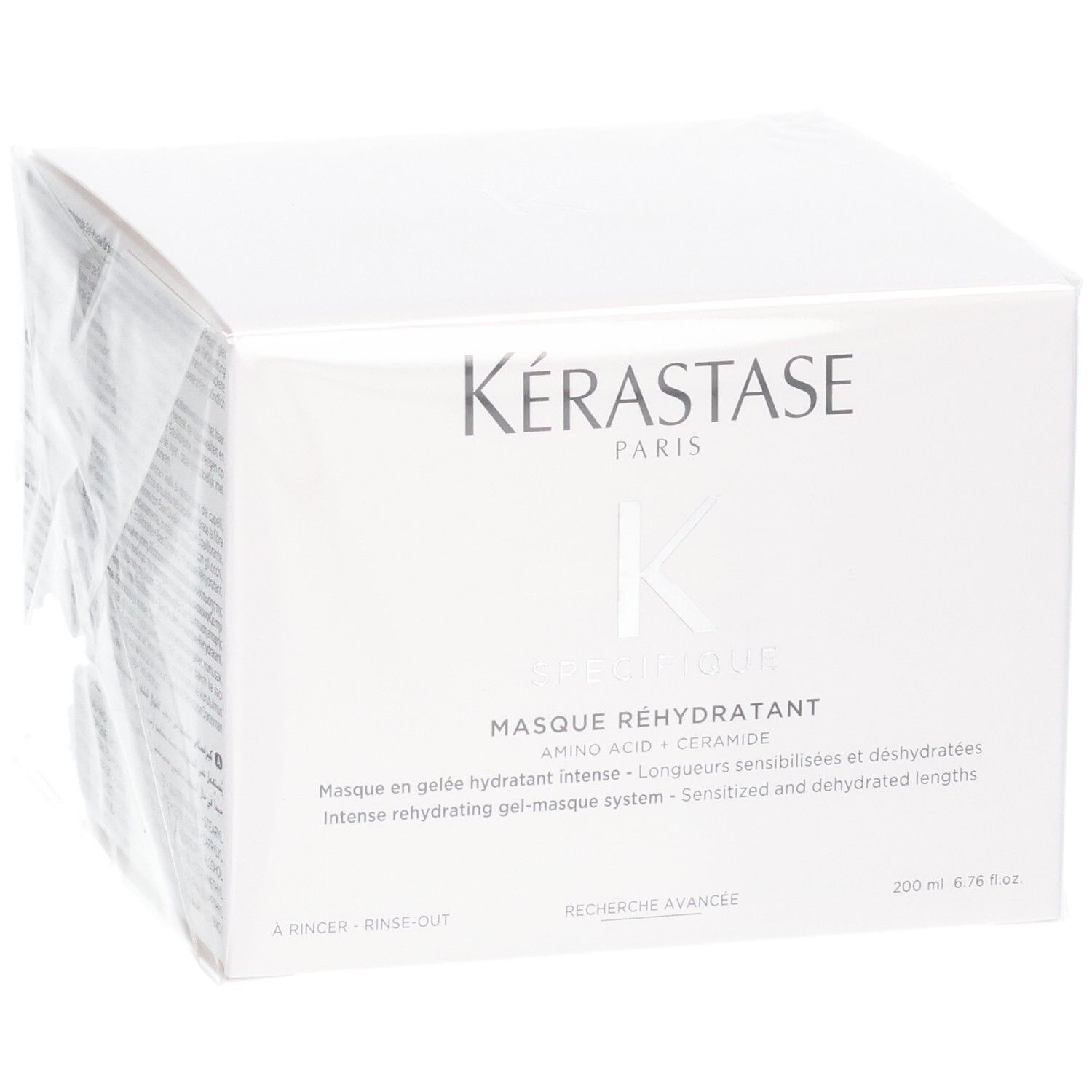 Kérastase Masque Réhydratant Verpackung, leicht schräg von vorne. Klare Darstellung des Designs.