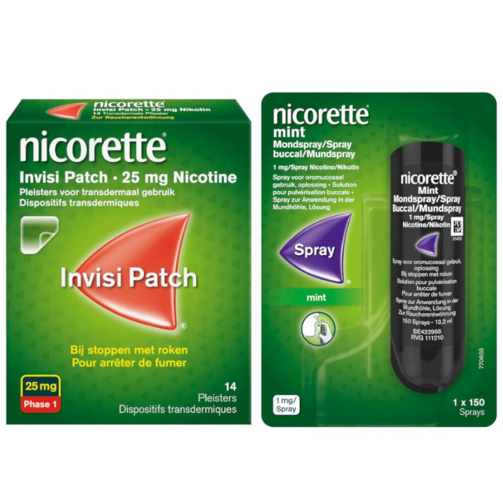 Nicorette® Combi Therapie Invisi Patch 25mg + Mint Mondspray 1mg/Spray