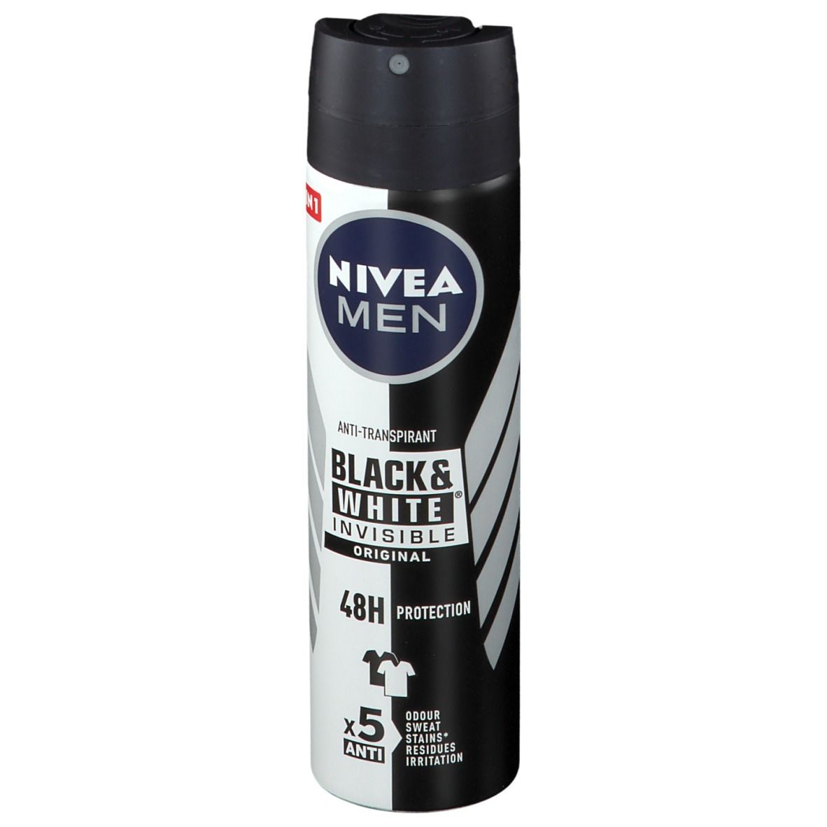 NIVEA MEN Invisible Black & White deodorant spray. Zwart-wit design. 48 uur bescherming.