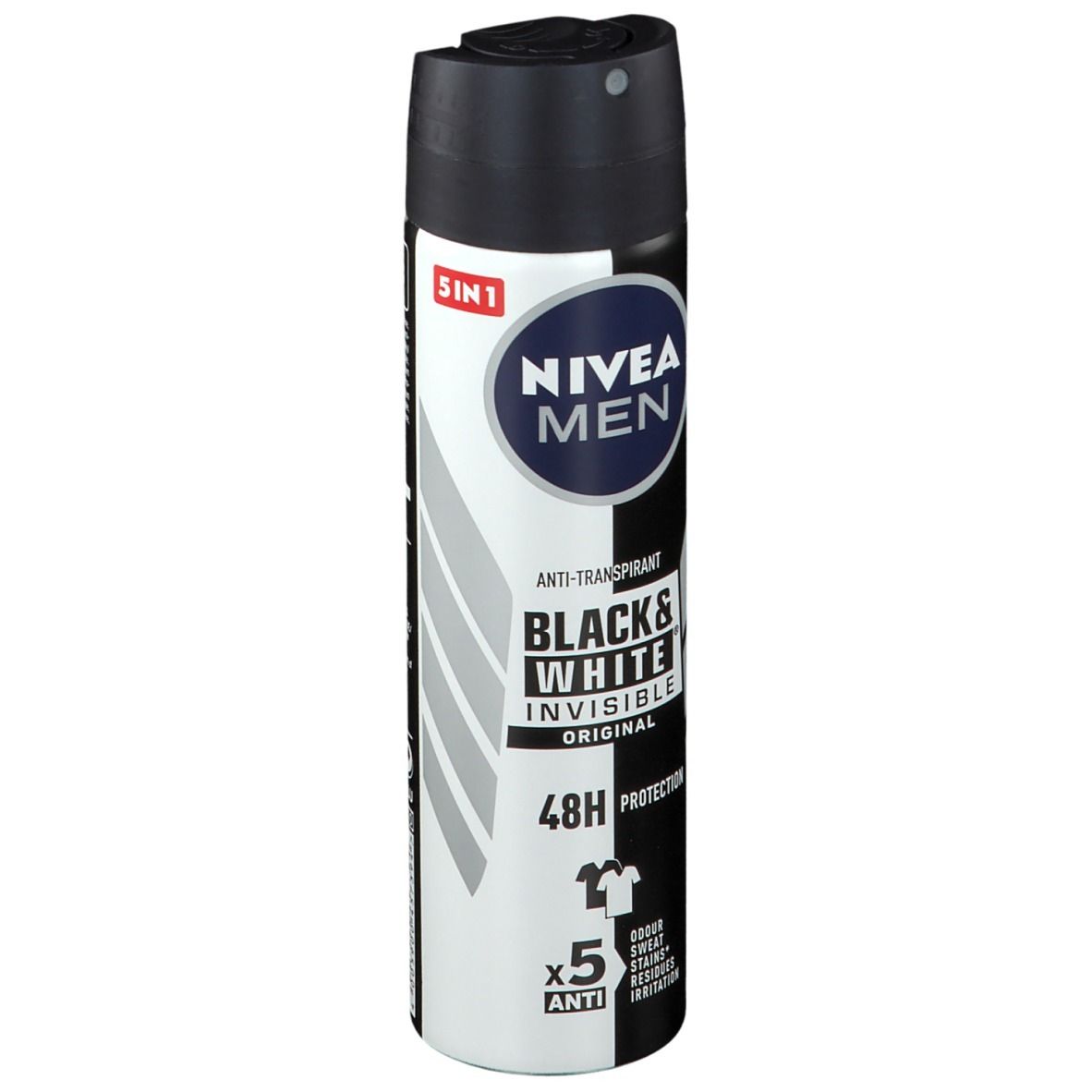 NIVEA MEN Invisible Black & White deodorant spray. Zwart-wit design. 48 uur bescherming.