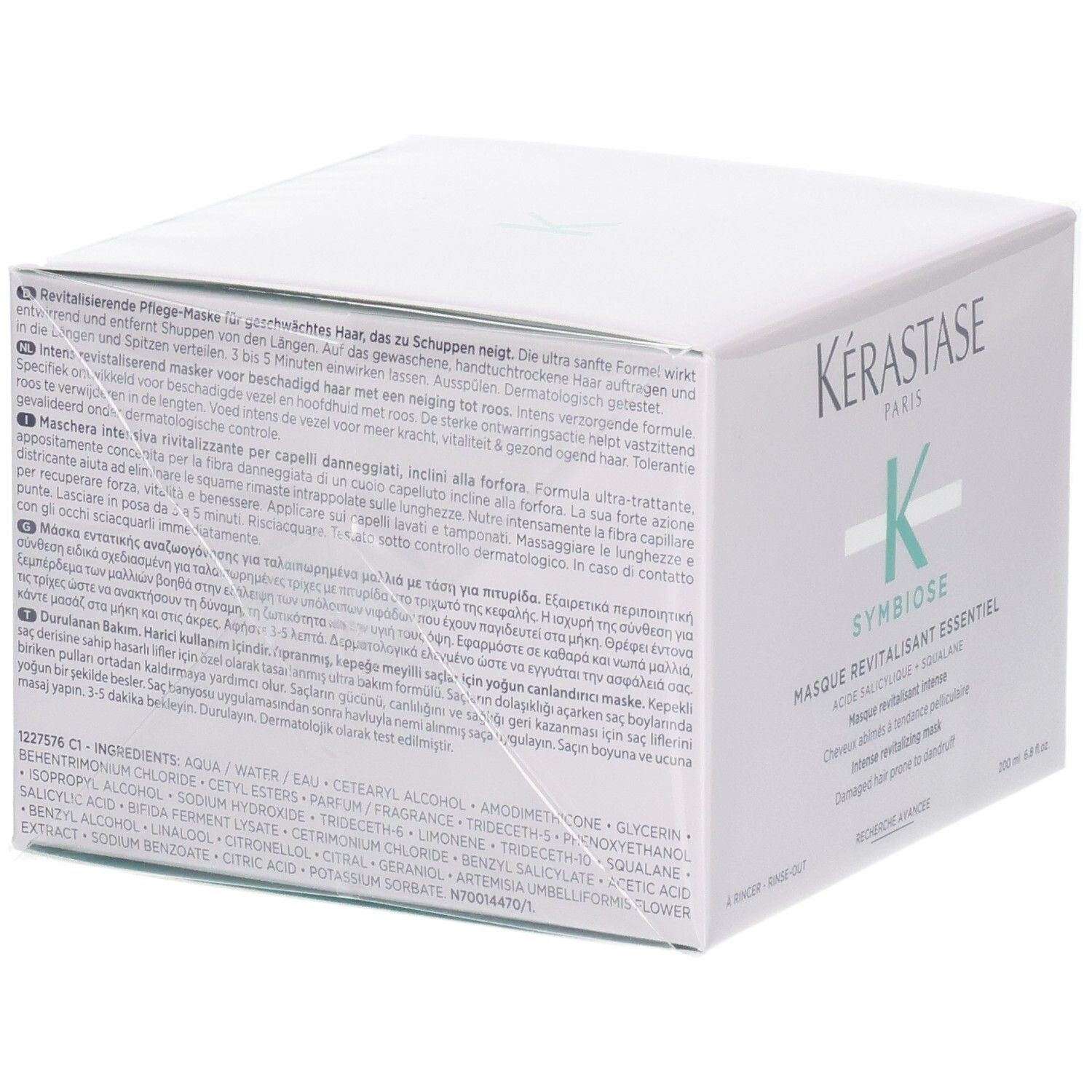 Kérastase Symbiose Masque Revitalisant Essentiel Haarmaske, Rückseite mit Inhaltsstoffen und Anwendungshinweisen.