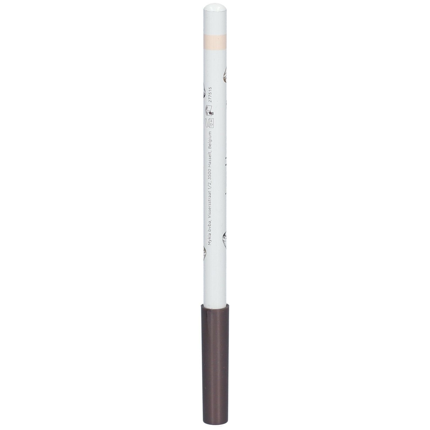 Kajalpotlood met witte schacht, bruin uiteinde en lichte stift. Met bloemmotief en opschrift i.am.klean.