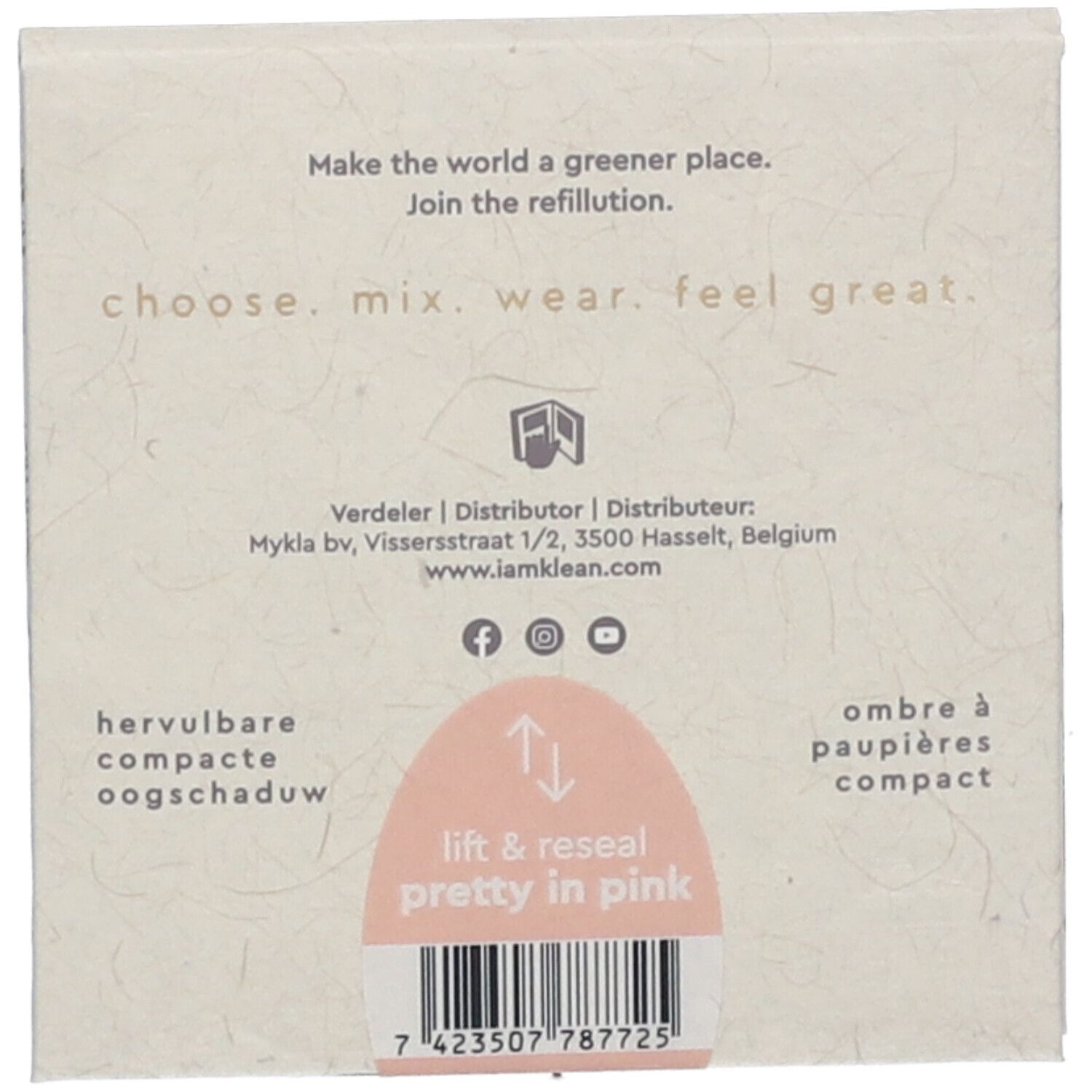 Rückseite der Verpackung von Pretty in Pink. Text: 'choose. mix. wear. feel great.' und 'lift & reseal pretty in pink'.