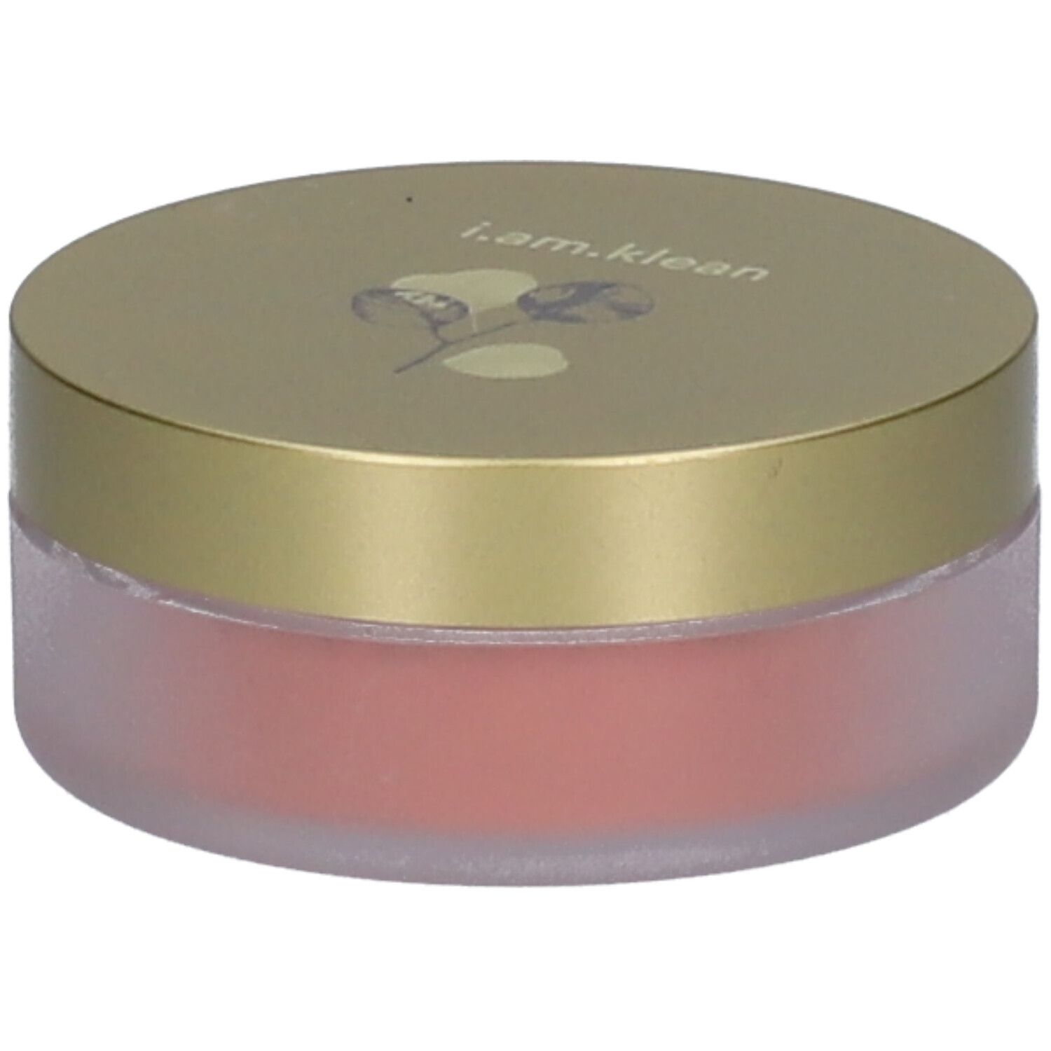 i.am.klean Lose Mineral Blush Pink 2. Runde Dose mit rosa Puder und goldenem Deckel. Produktansicht.