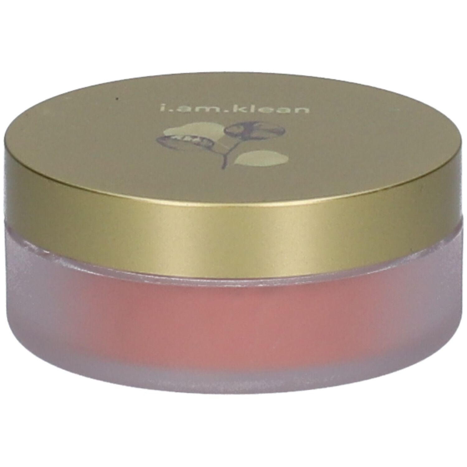 i.am.klean Lose Mineral Blush. Beige quadratische Verpackung mit Blättermotiv. Deckel mit transparentem Kunststoff.