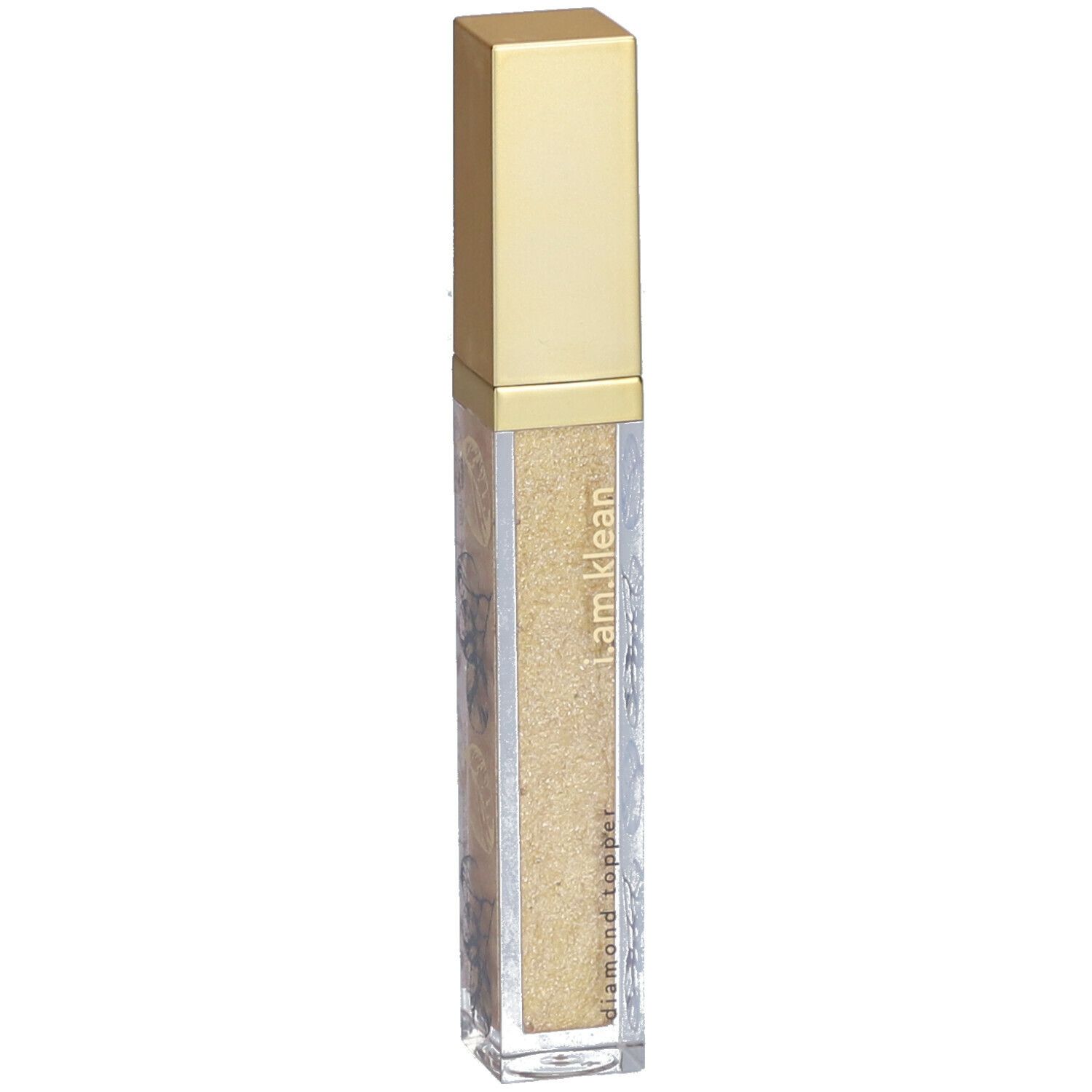 Gouden diamond topper in een transparant flesje met gouden dop. Opschrift: i.am.klean diamond topper.