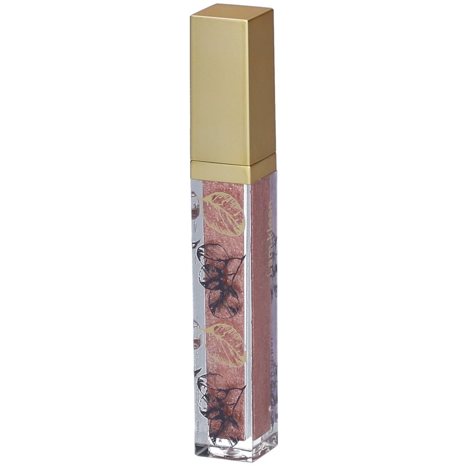 Kosmetikprodukt mit goldfarbenem Deckel und transparentem Behälter. Aufschrift: i.am.klean diamond topper. Rosa Inhalt.
