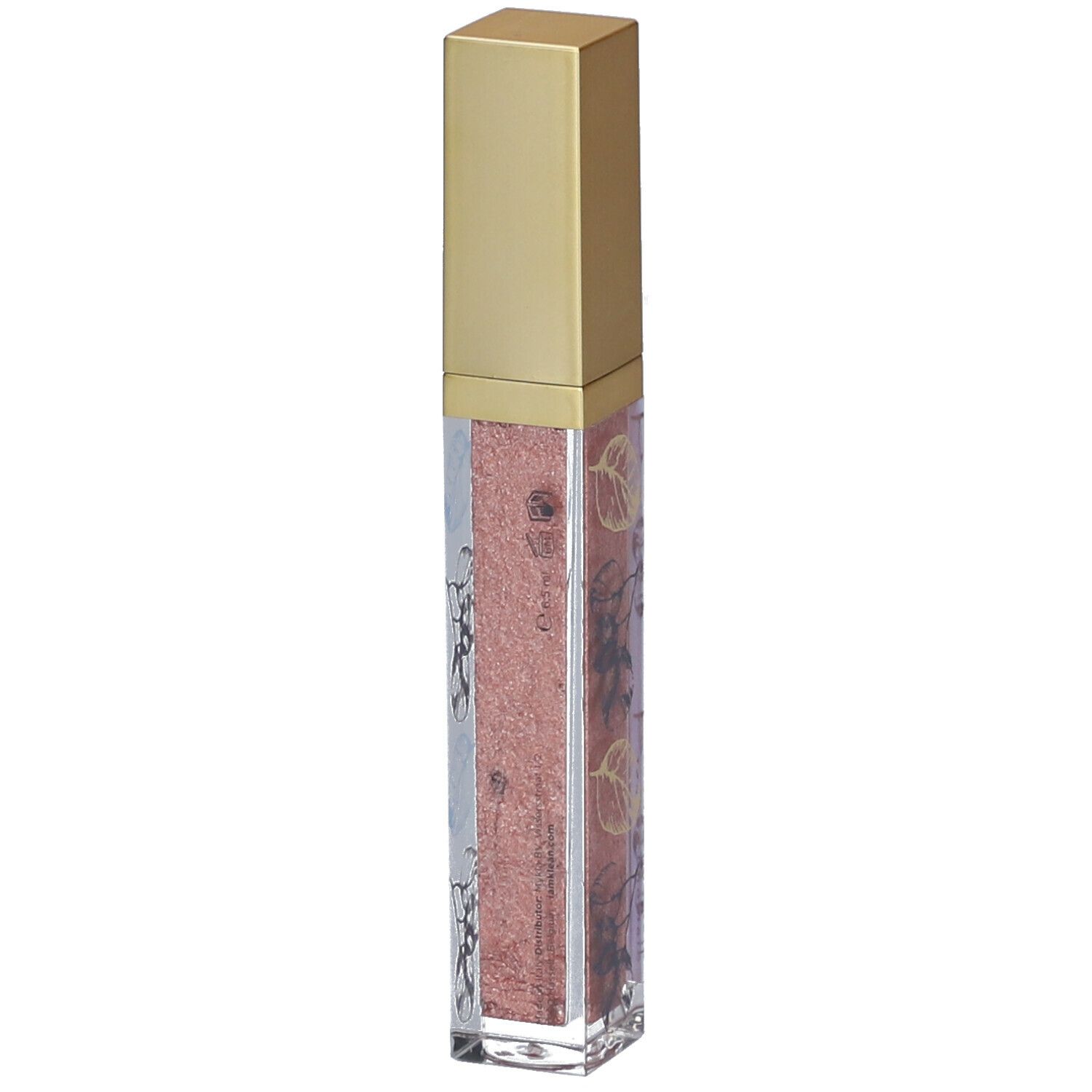 Kosmetikprodukt mit goldfarbenem Deckel und transparentem Behälter. Aufschrift: i.am.klean diamond topper. Rosa Inhalt.