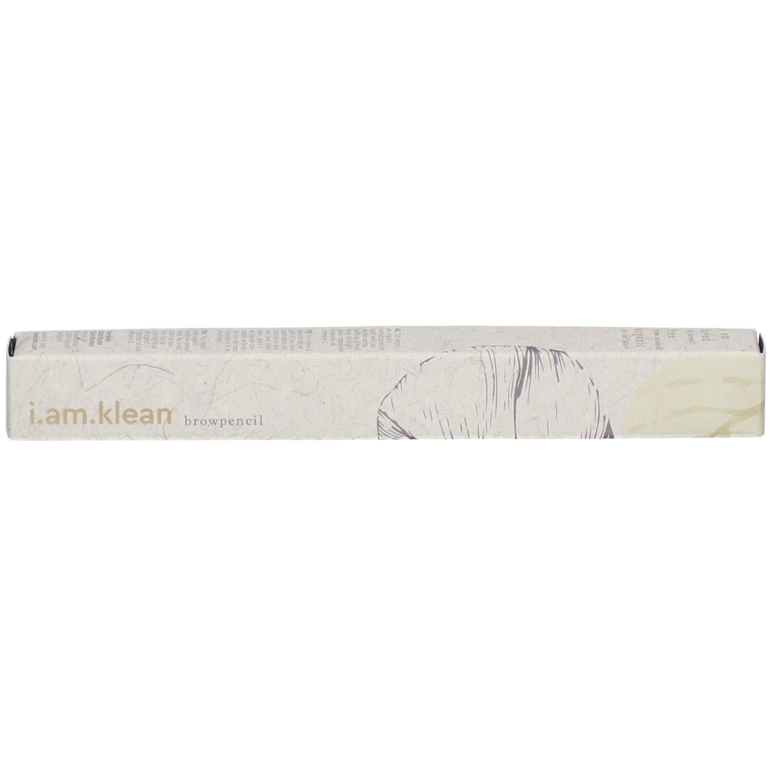Verpackung für Augenbrauenstift. Schriftzug: i.am.klean browpencil. Floralmuster.