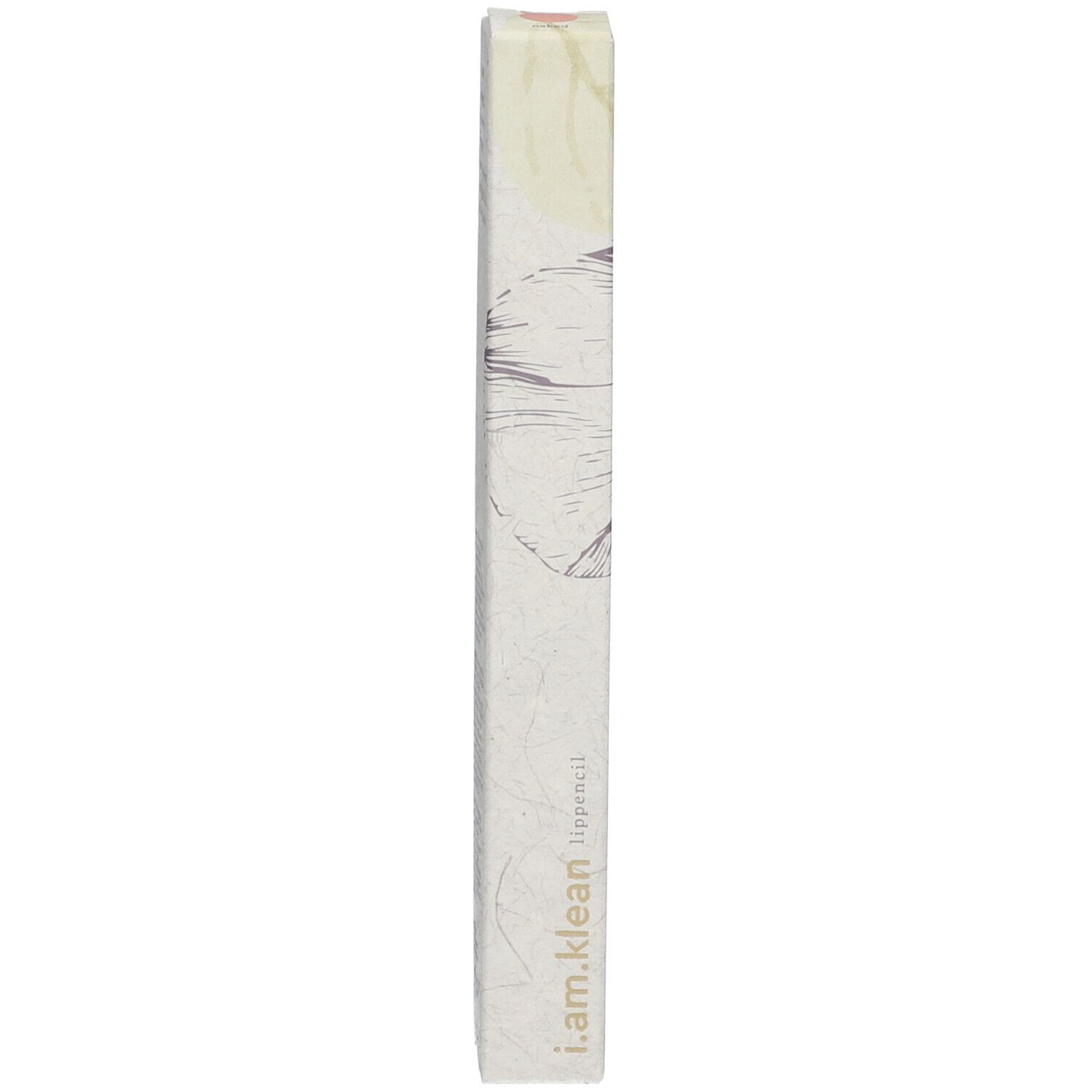 Verpackung mit floralem Muster. Aufschrift i.am.klean Lippenstift.