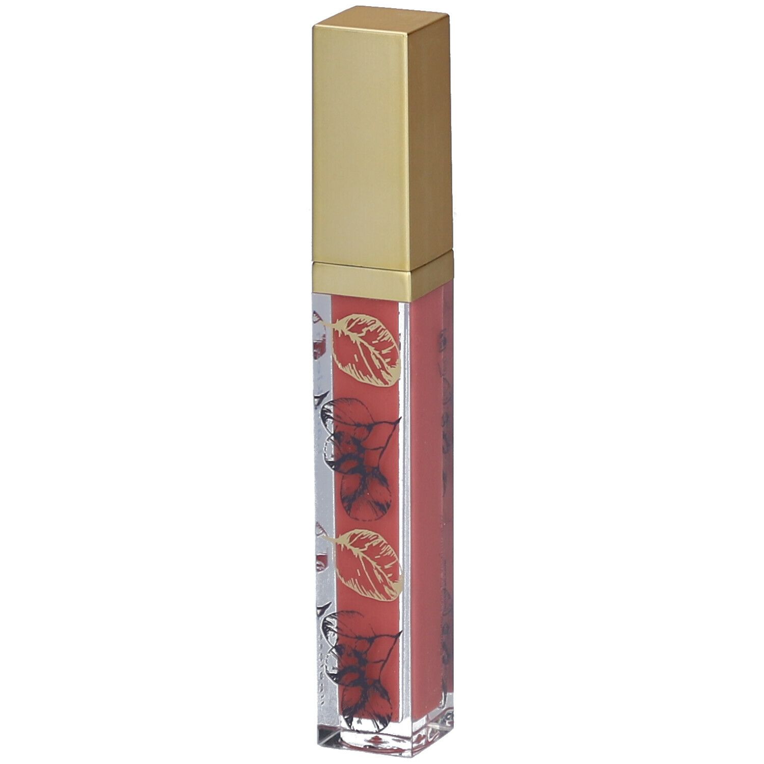 Lipgloss-Tube mit goldfarbenem Deckel. Auf dem transparenten Behälter sind Blätter und der Schriftzug i.am.klean zu sehen.