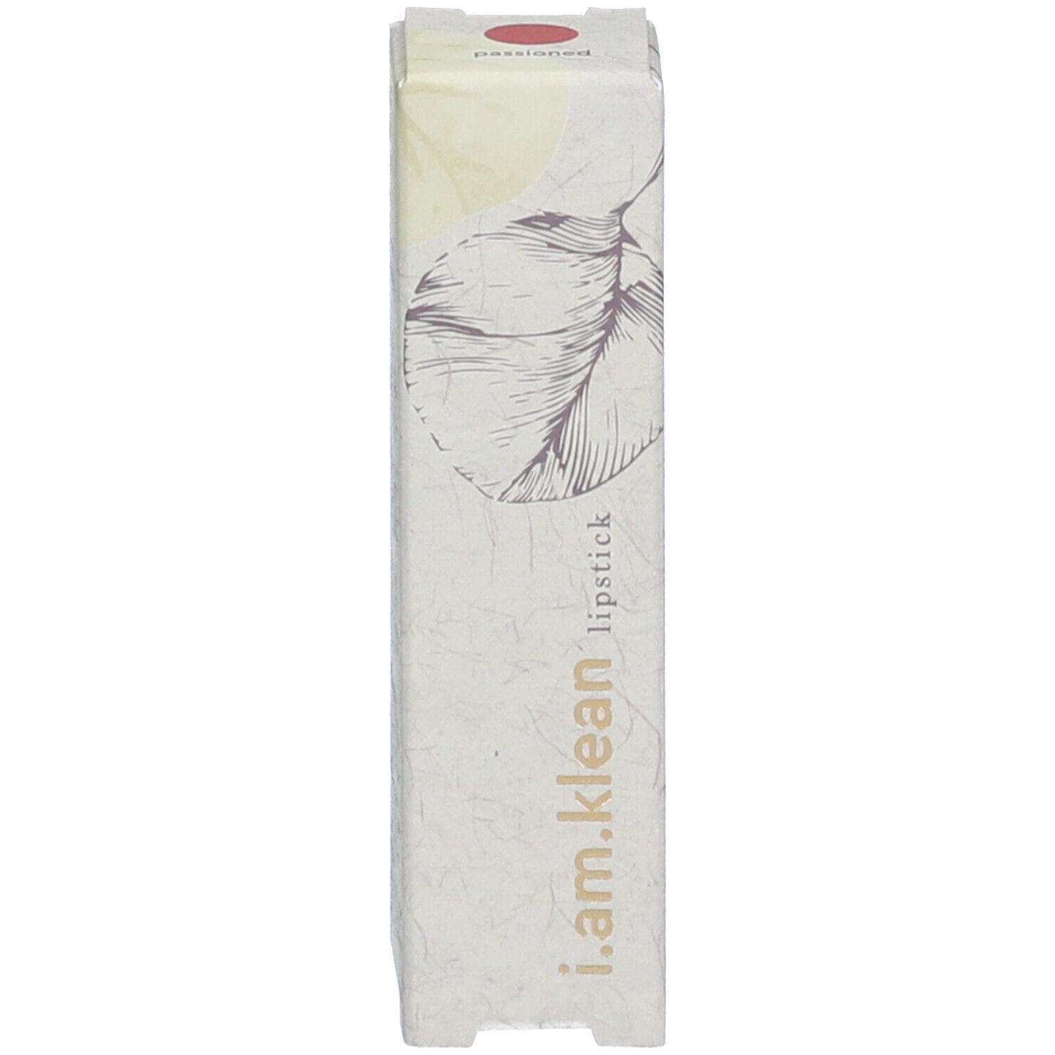 Verpackung für Lippenstift. Rechteckige Verpackung mit floralem Muster und Schriftzug.