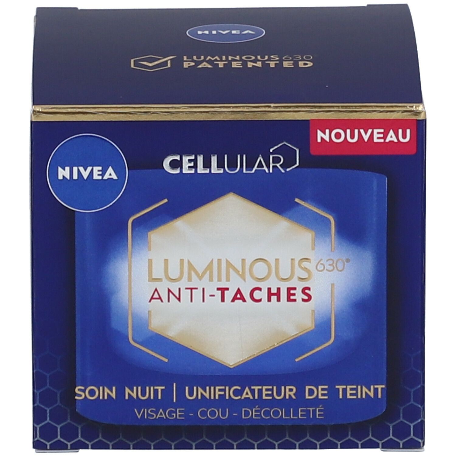 Produktverpackung. Aufschrift: NIVEA CELLULAR LUMINOUS 630 Anti-Taches.