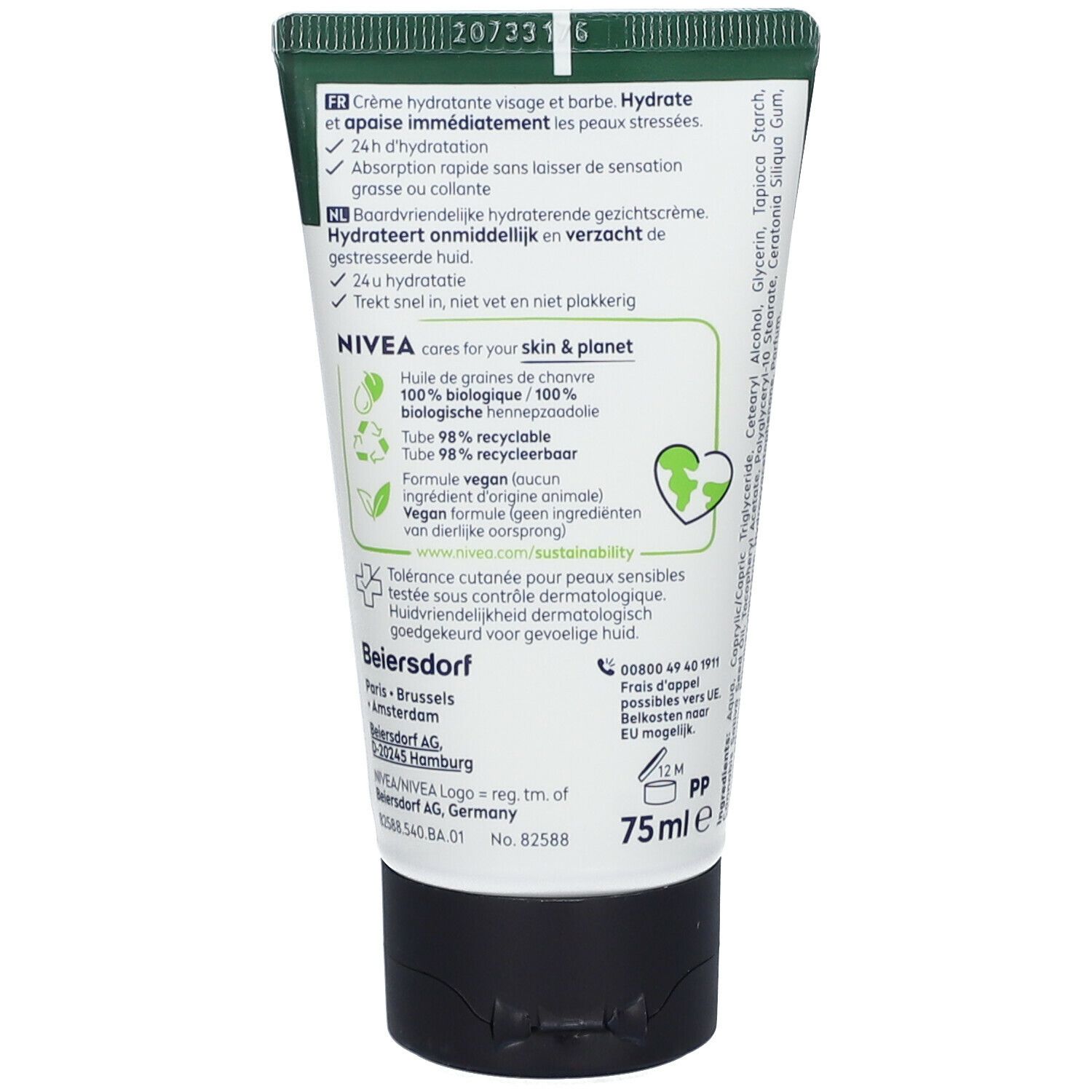 Dos du tube de crème. Informations sur les ingrédients, la durabilité et le fabricant.