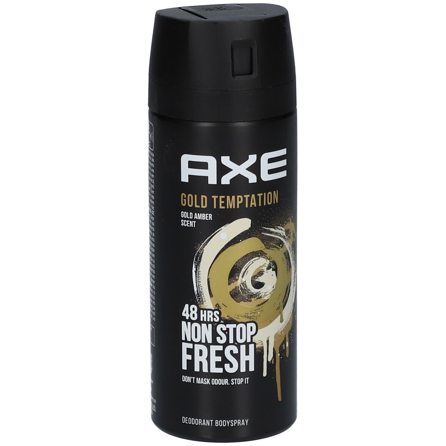Bombe de déodorant noire. AXE Gold Temptation, 48h Non Stop Fresh. Gold Amber Scent.