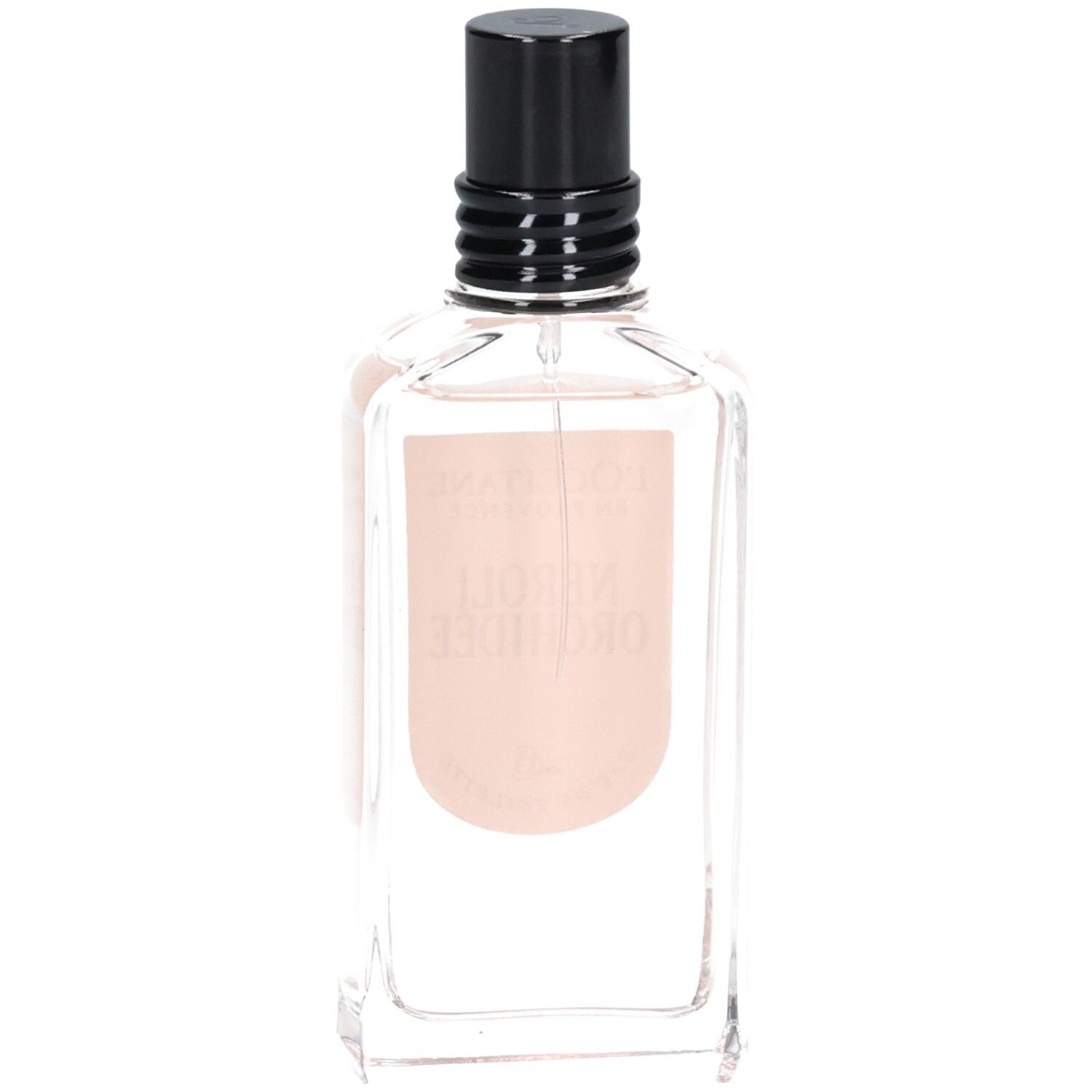 Rückseite der L'OCCITANE Eau de Toilette Néroli Orchidée Flasche mit Etikett.