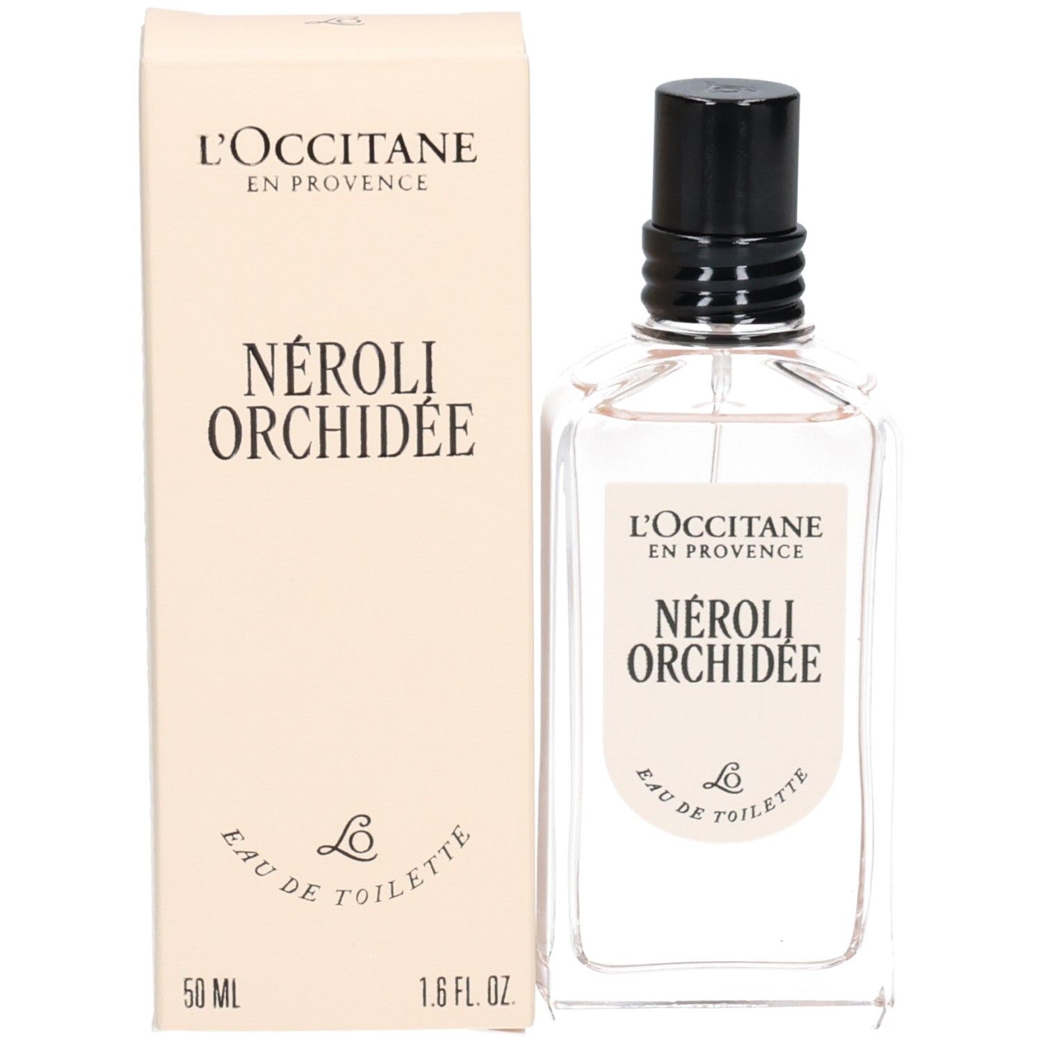L'OCCITANE Eau de Toilette Néroli Orchidée Flasche und Verpackungsschachtel, 50 ml.