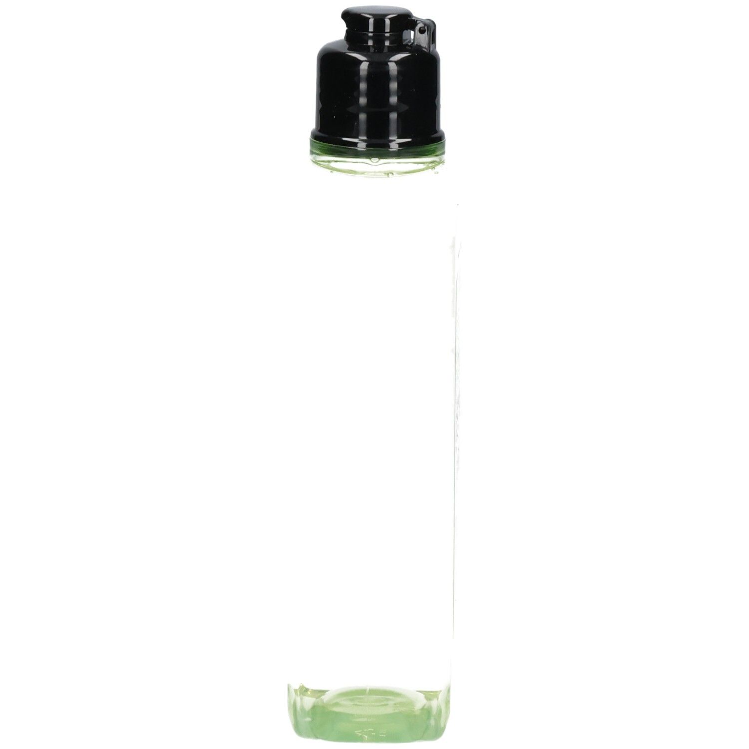 Klare Flasche mit L'Occitane Verbene Duschgel und schwarzem Verschluss, Seitenansicht.