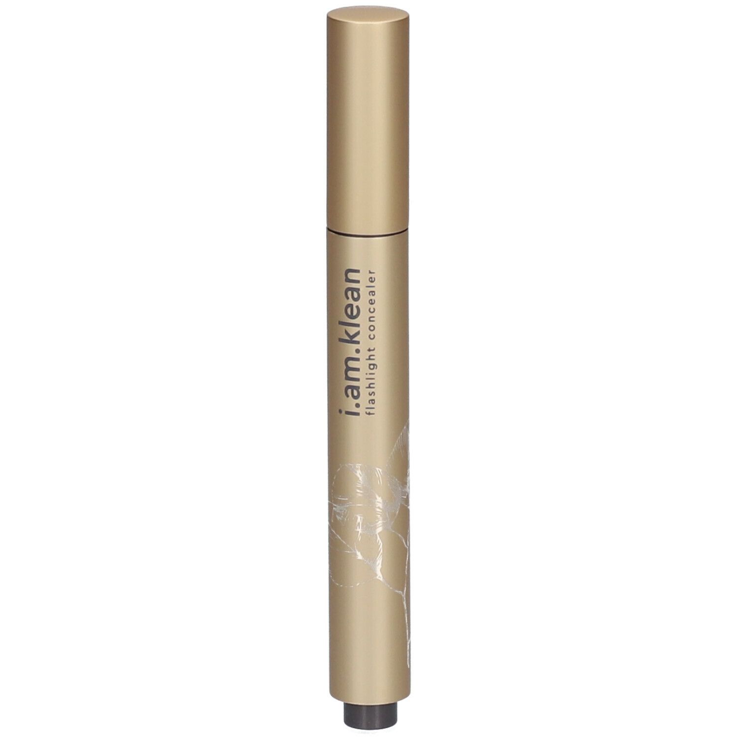 Goldfarbener Concealer-Stift mit schwarzer Spitze. Aufschrift: i.am.klean flashlight concealer.