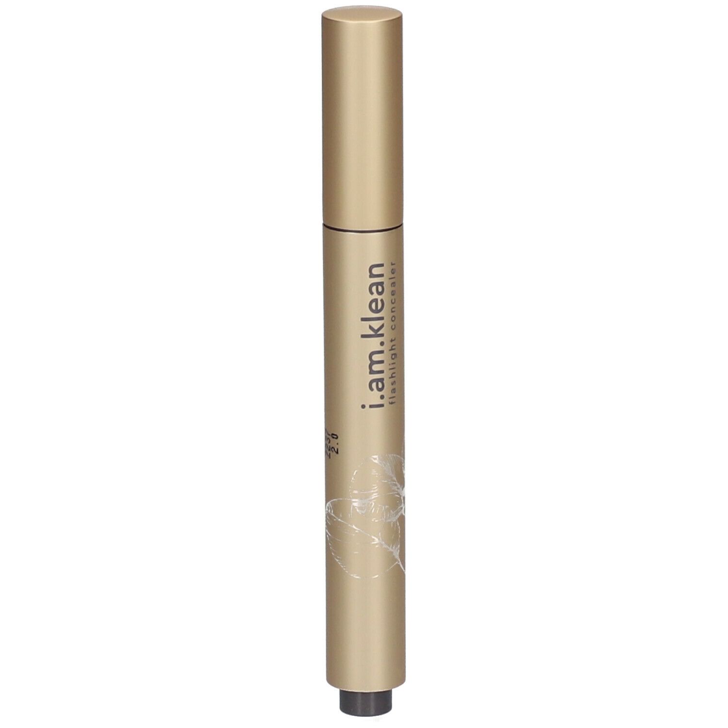 Goldfarbener Concealer-Stift mit schwarzer Spitze. Aufschrift: i.am.klean flashlight concealer.