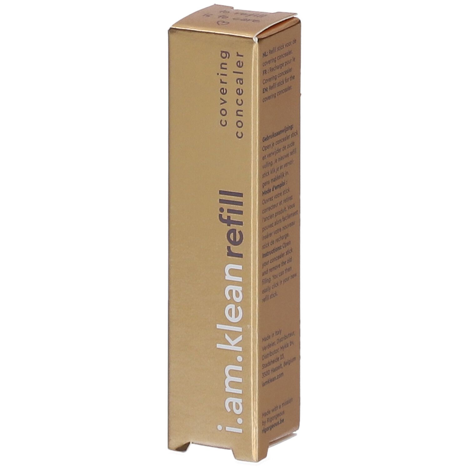 Emballage doré avec le nom du produit i.am.klean refill. Inscription : covering concealer.