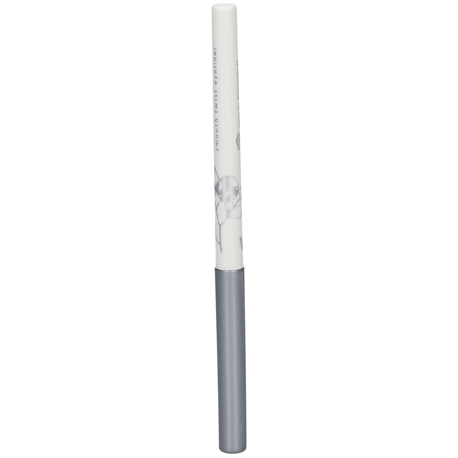 Weißer Eyeliner-Stift mit silbernem Schaft. Aufschrift: i.am.klean, smooth twist eyeliner.