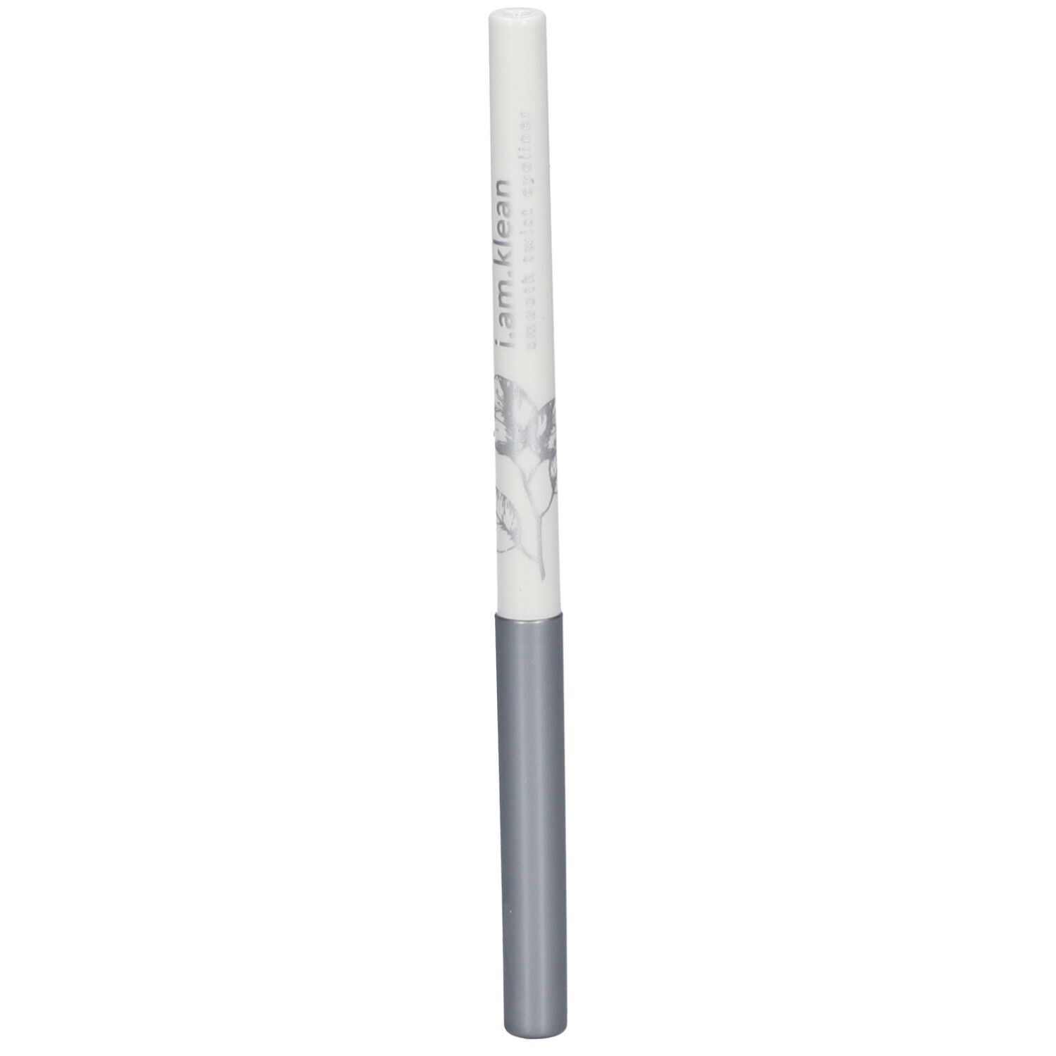 Weißer Eyeliner-Stift mit silbernem Schaft. Aufschrift: i.am.klean, smooth twist eyeliner.