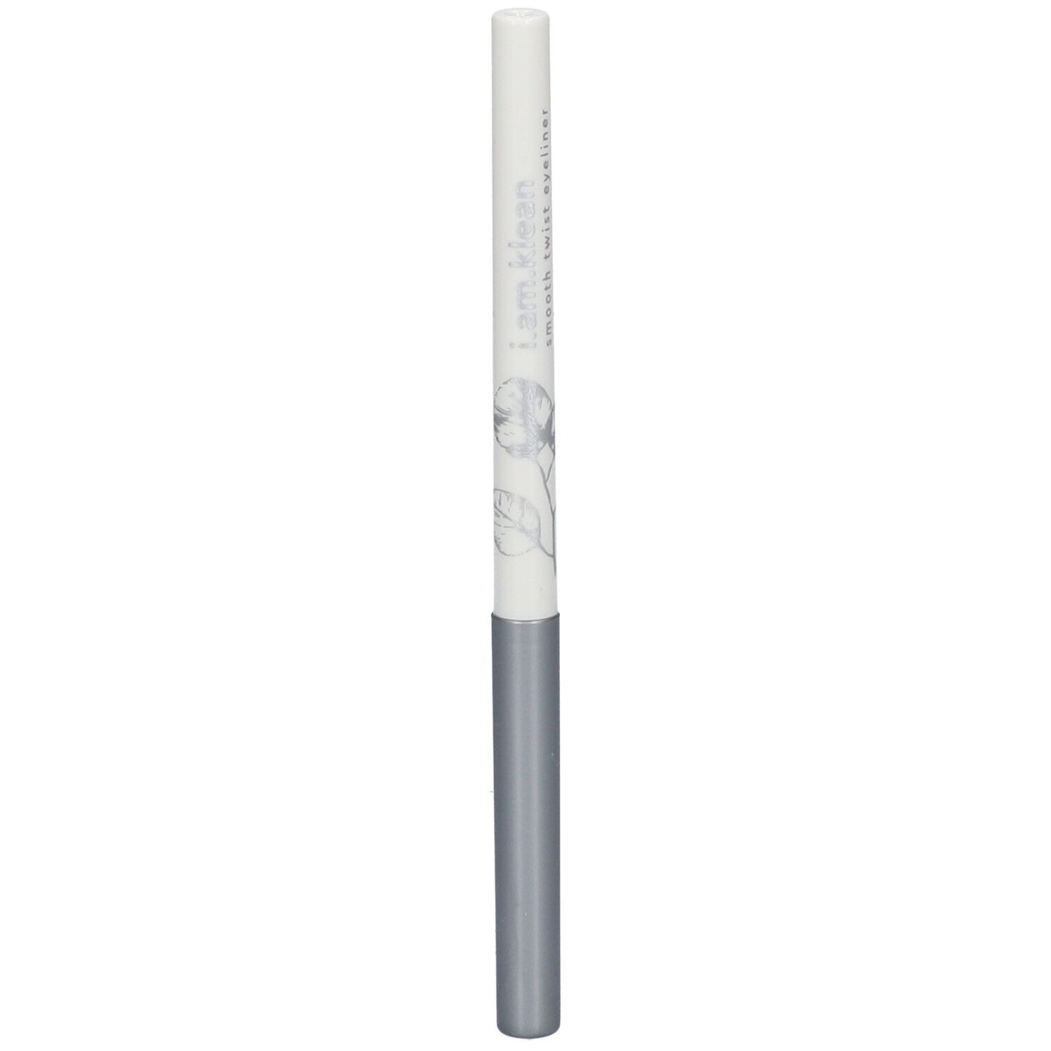 Weißer Eyeliner-Stift mit silbernem Schaft. Aufschrift: i.am.klean, smooth twist eyeliner.