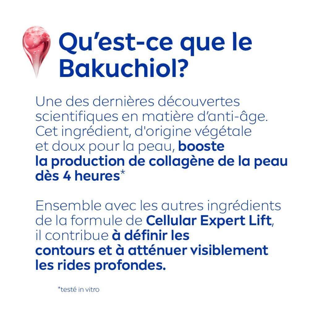 Texte : Qu'est-ce que le Bakuchiol ? Décrit les bienfaits de l'ingrédient pour la peau.