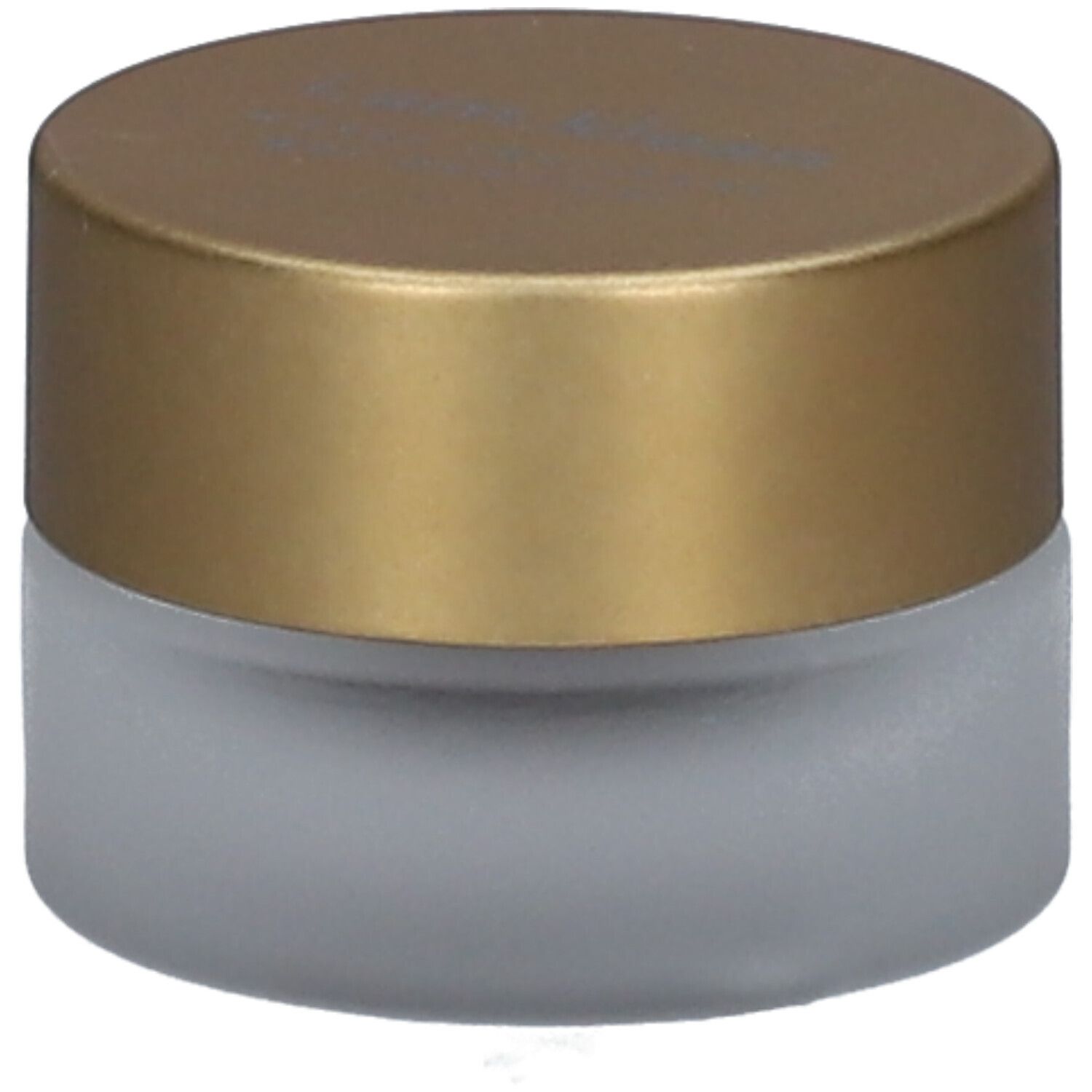 Runder, matter Behälter mit goldenem Deckel. Produkt für die Augenpartie.