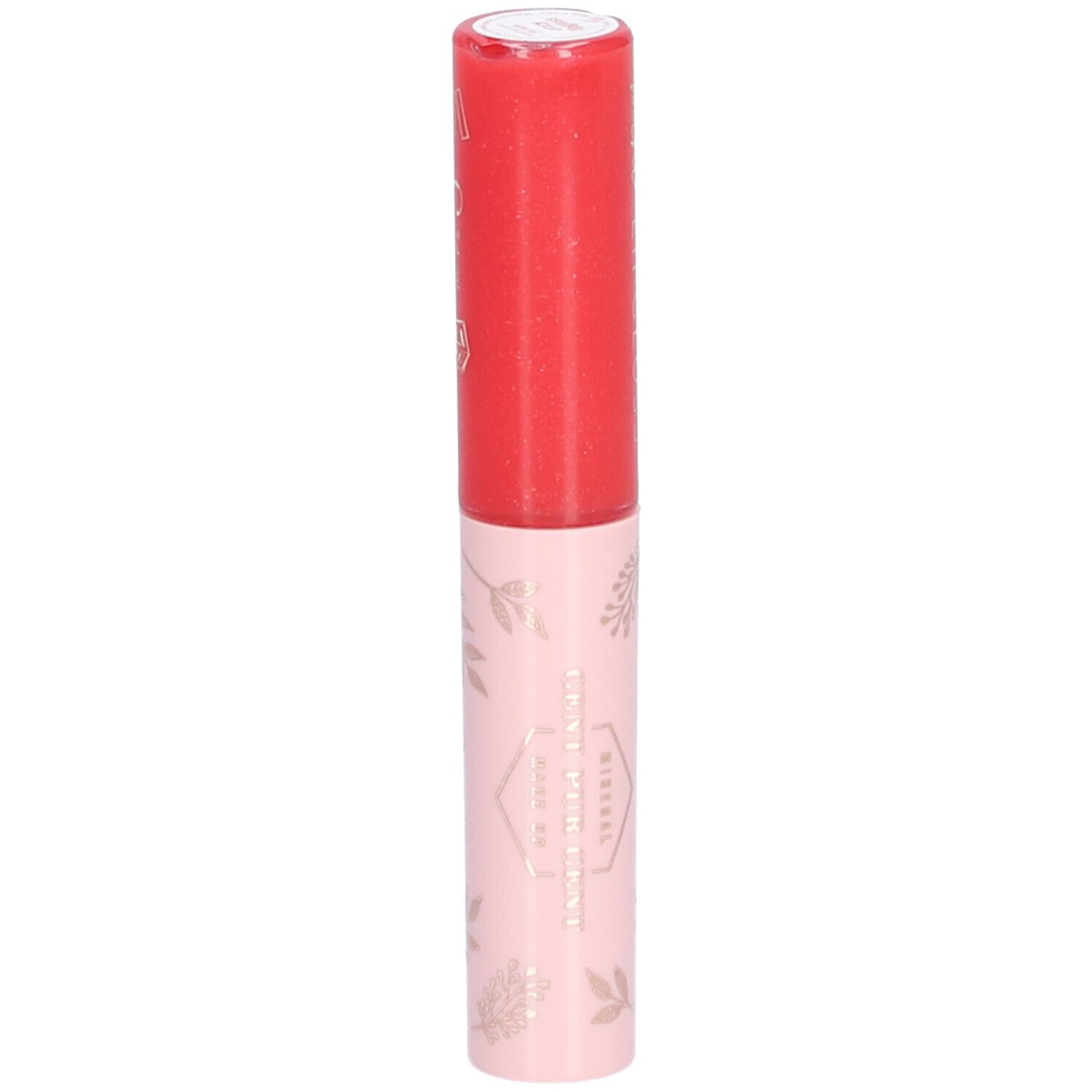 Mini-Lipgloss, rot und rosa. Mit floralem Muster. Aufschrift: CENT PUR CENT.