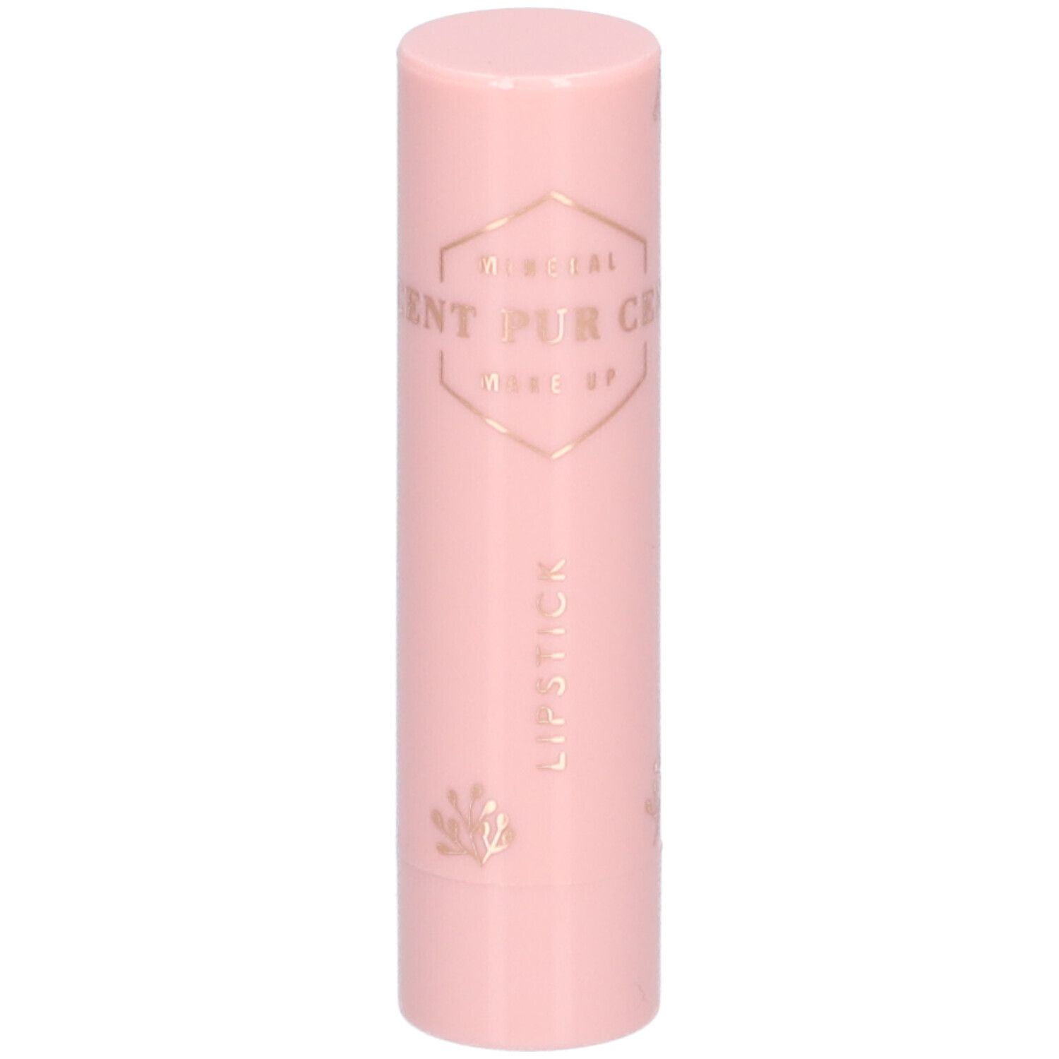 Rosa Lippenstift-Hülse mit goldfarbenem Logo und Schriftzug. Aufschrift: CENT PUR CENT, LIPSTICK.