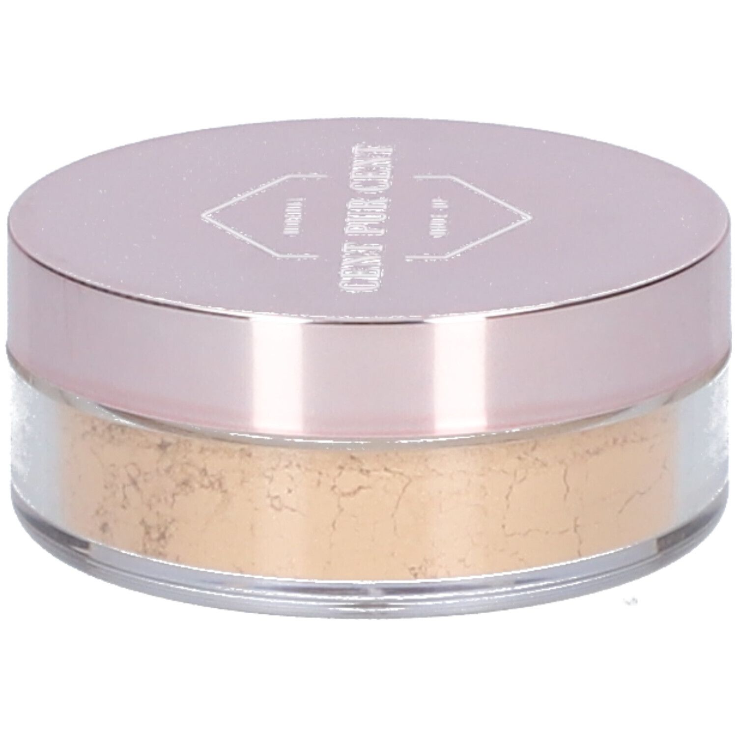 Runder Tiegel mit Mineral Foundation. Deckel mit Schriftzug CENT PUR CENT. Inhalt: helles Puder.