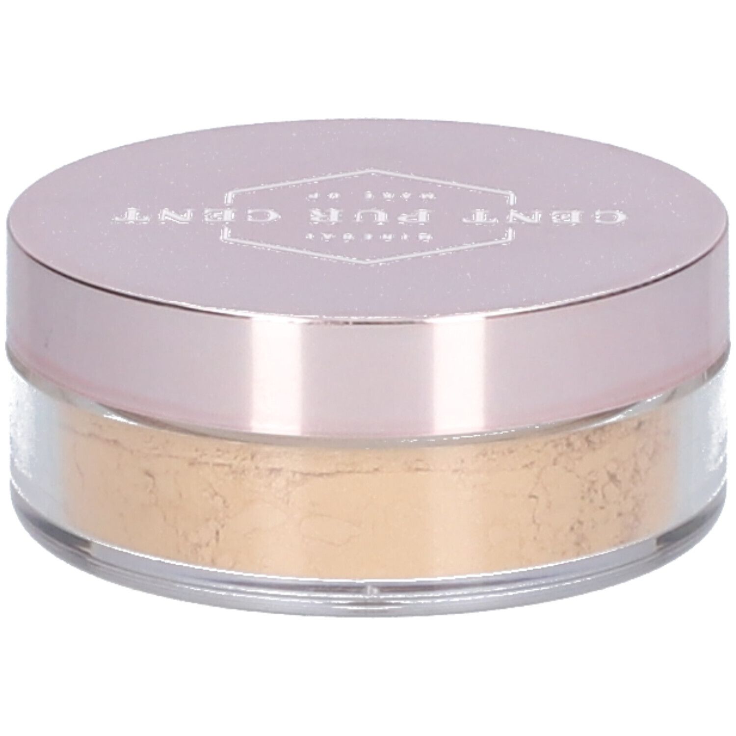 Runder Tiegel mit Mineral Foundation. Deckel mit Schriftzug CENT PUR CENT. Inhalt: helles Puder.